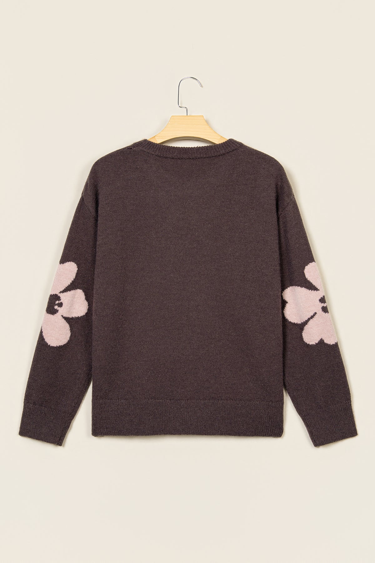 Chicory Coffee Cozy Floral Print Round Neck Dropped Shoulder Sweater