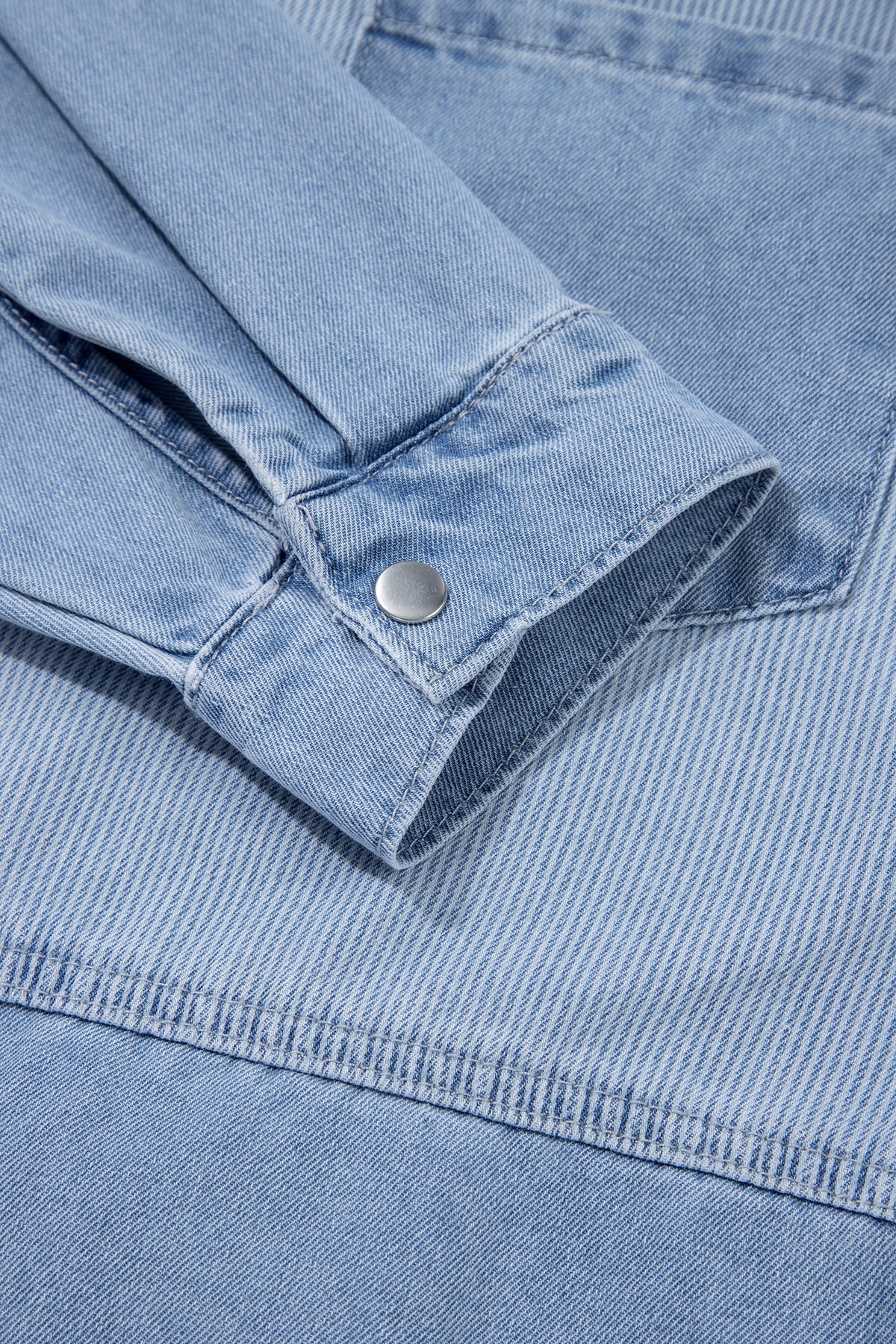 Beau Blue Lightweight Denim Striped Button Down Shacket