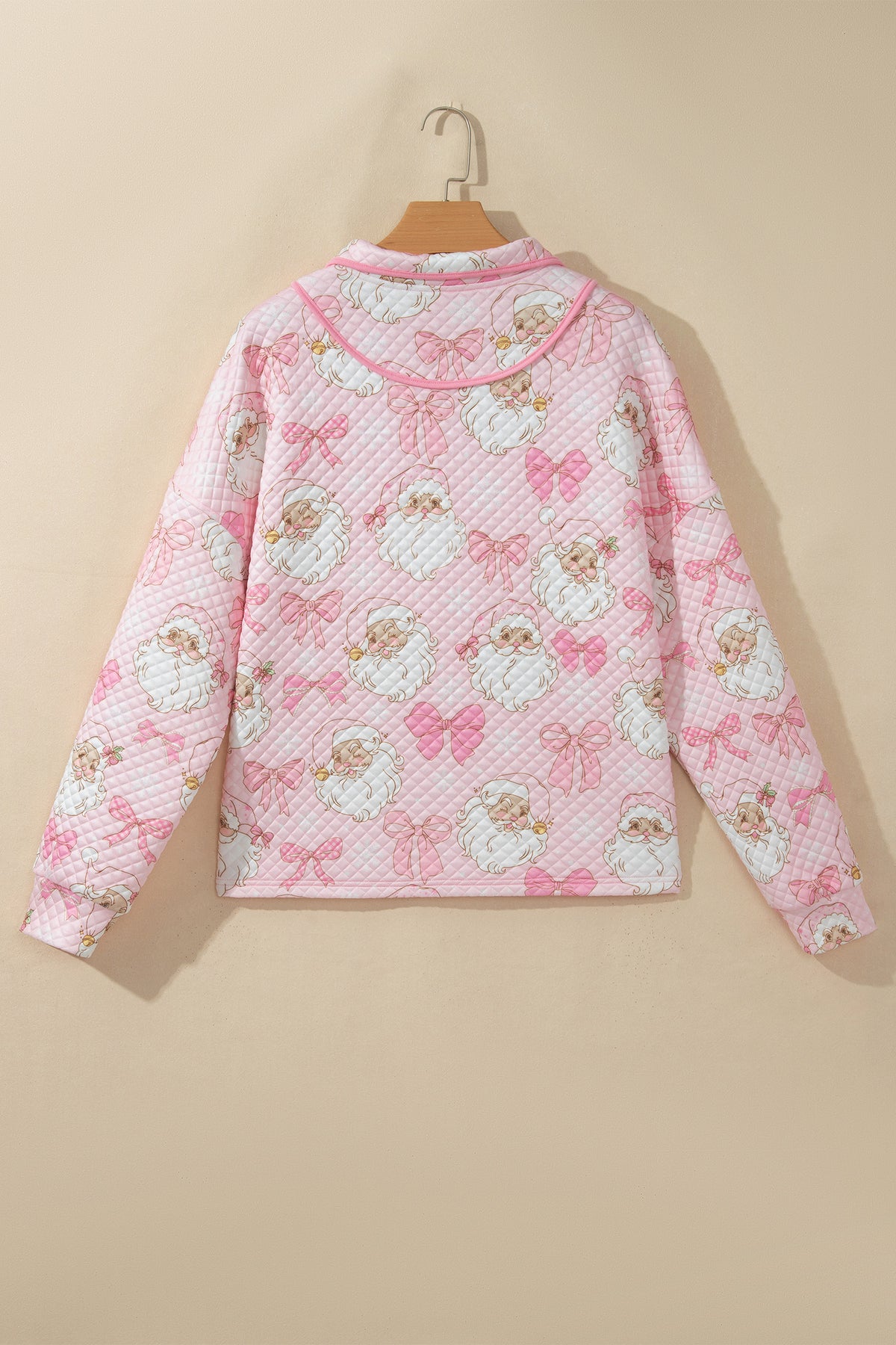 Pink Abstract Christmas Print Zip-Up Collar Sweatshirt