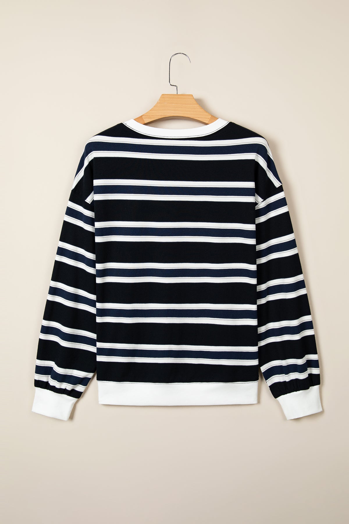 Blue Stripe Ribbed Trim Drop Shoulder Sweatshirt
