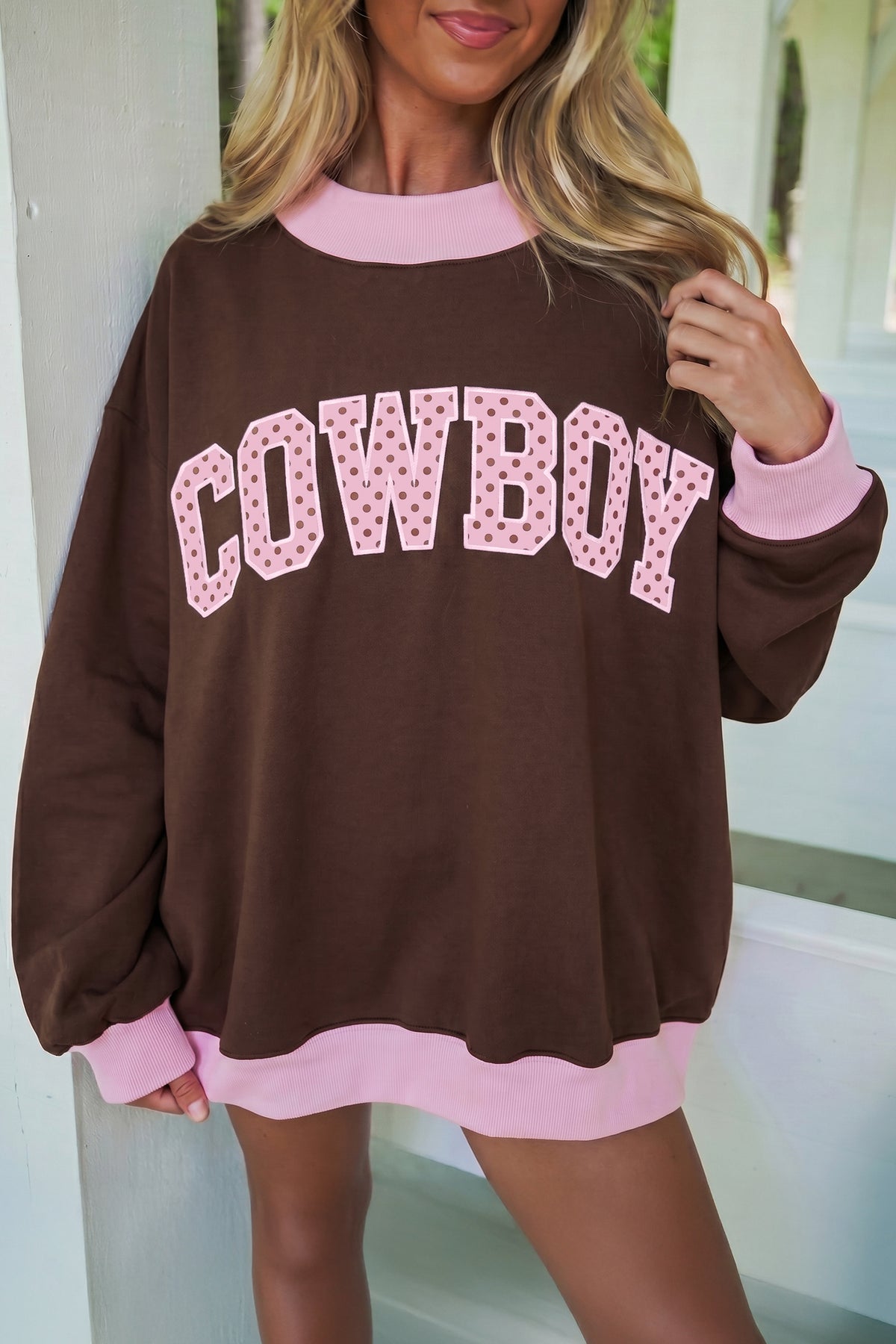Coffee Polka Dot Colorblock Tunic Sweatshirt