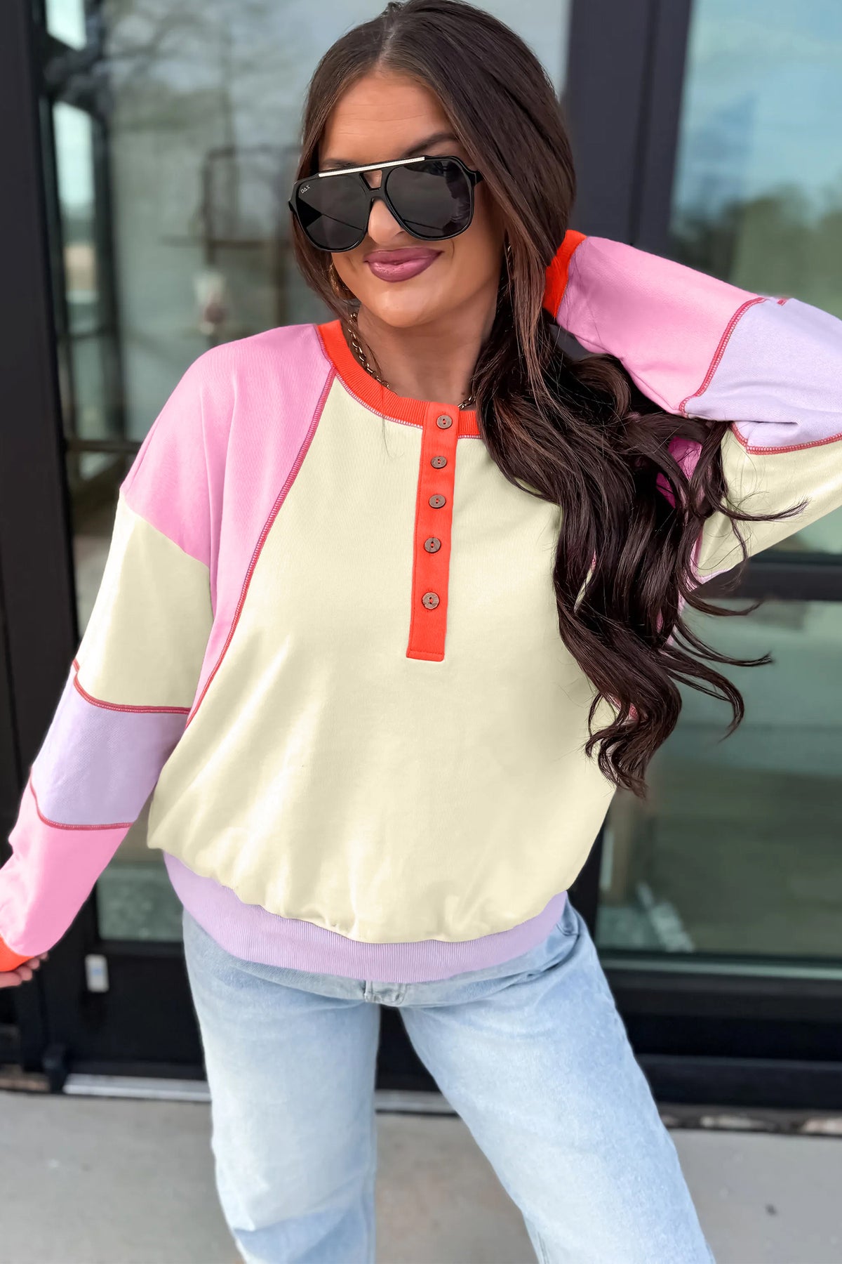 Multicolour Exposed Seam Colorblock Patchwork Top