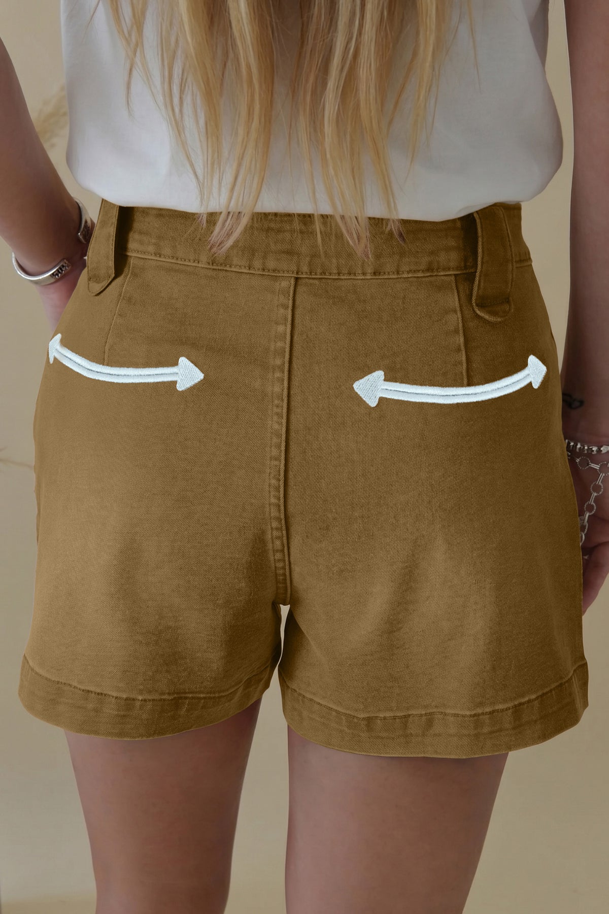 Pale Khaki Contrast Arrow Western Denim Shorts
