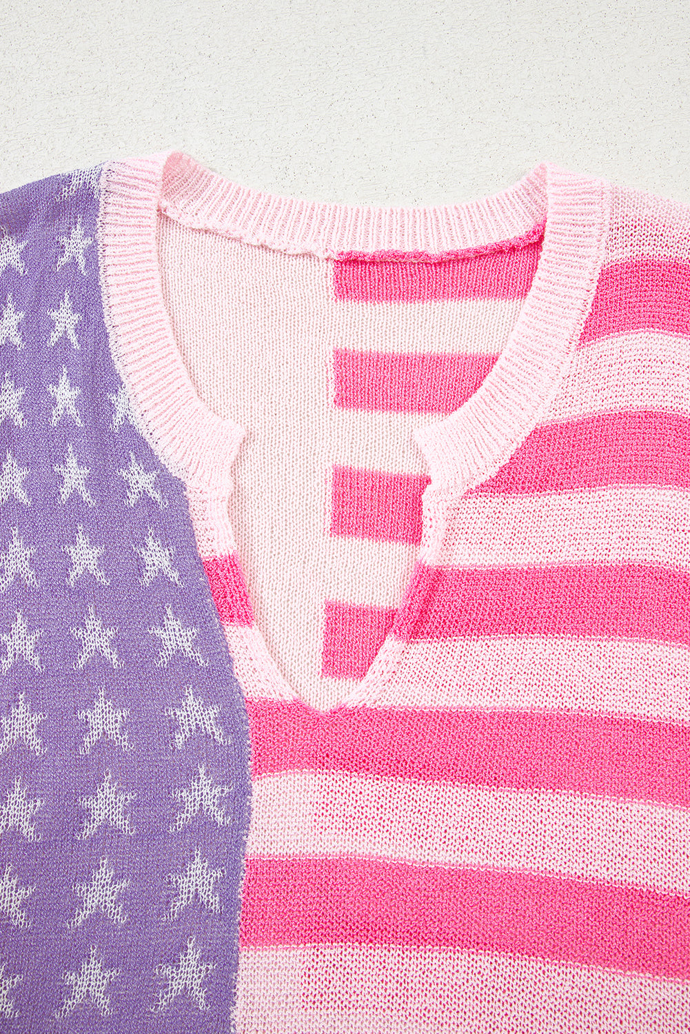Pink Stripe USA Flag Notched Neckline Loose Sweater Vest