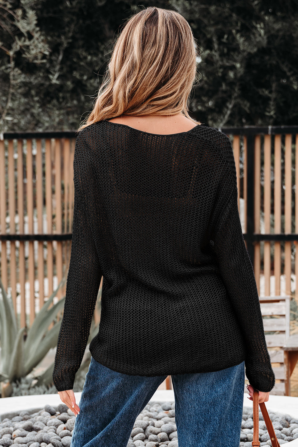 Smoke Gray Crochet Hollow-out Jumper Top Sweater