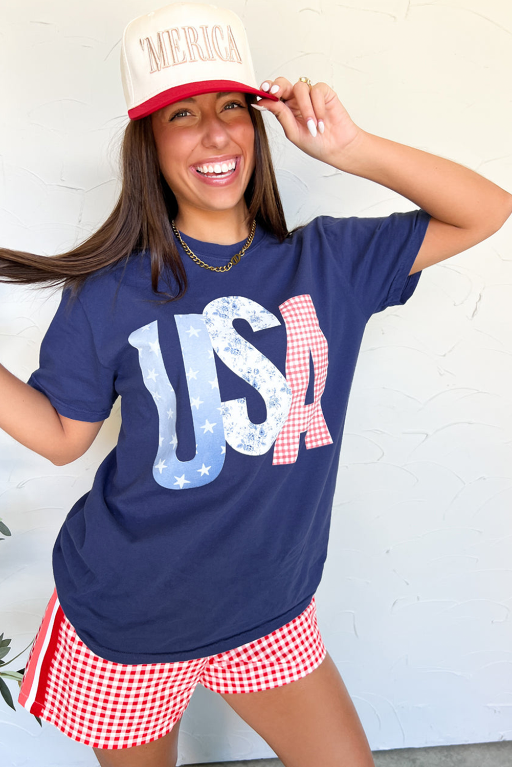 Blue USA Graphic July 4th Crew Neck T-Shirt
