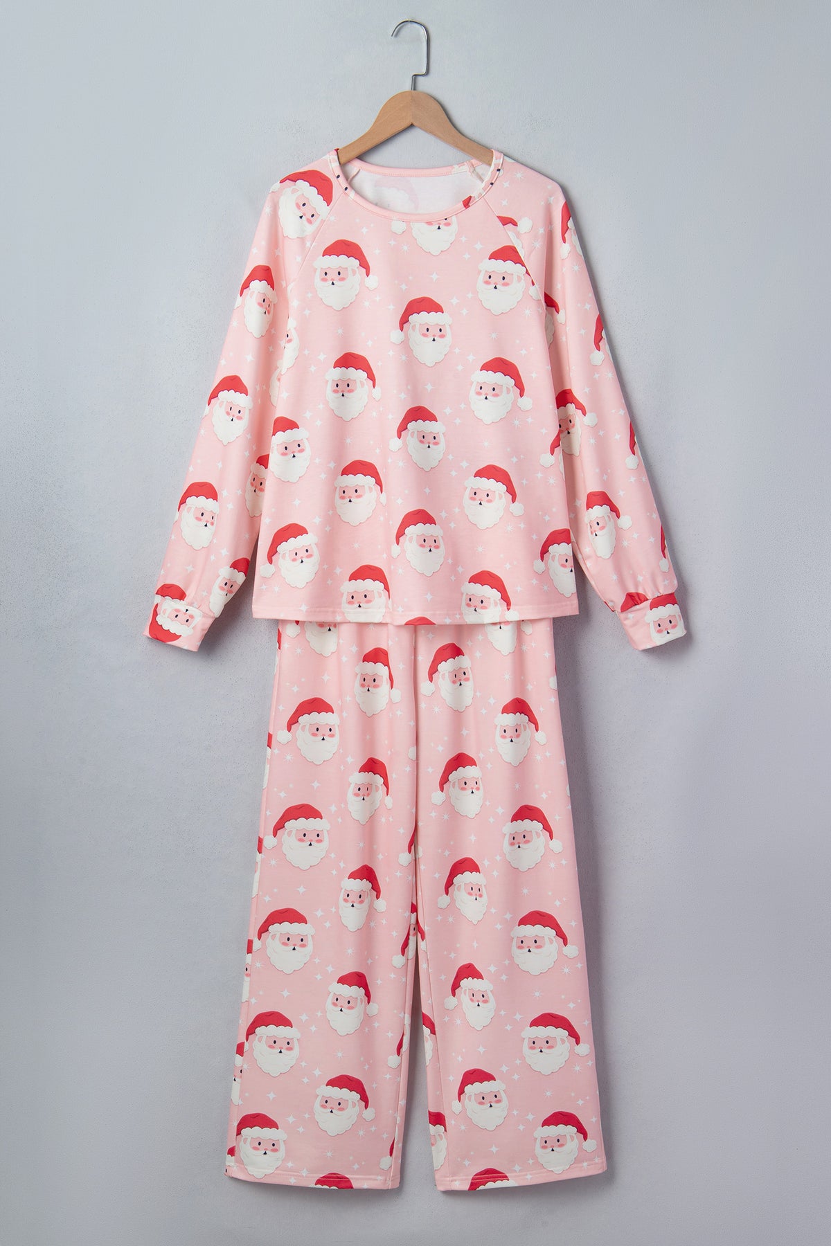 Pink Abstract Santa Pattern Long Sleeve Shift Lounge Set