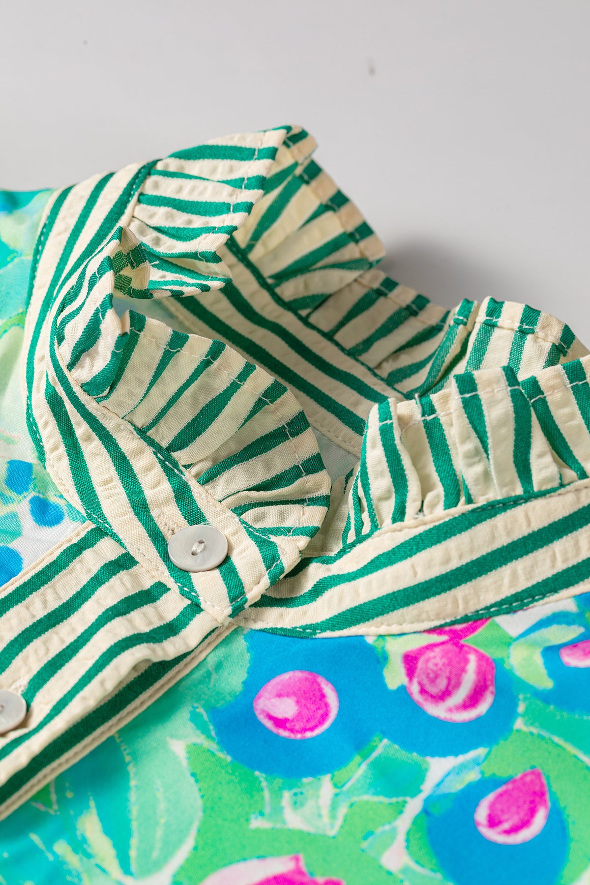 Green Stripe Floral Print Striped Short Sleeve Vacation Dress