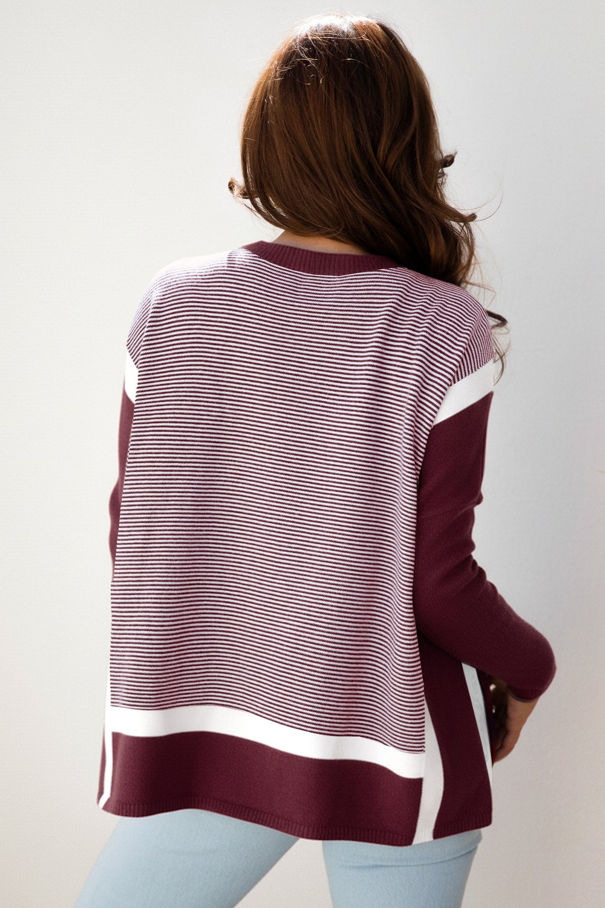 Green Stripe Color Block Patchwork Dolman Oversize Tunic Sweater