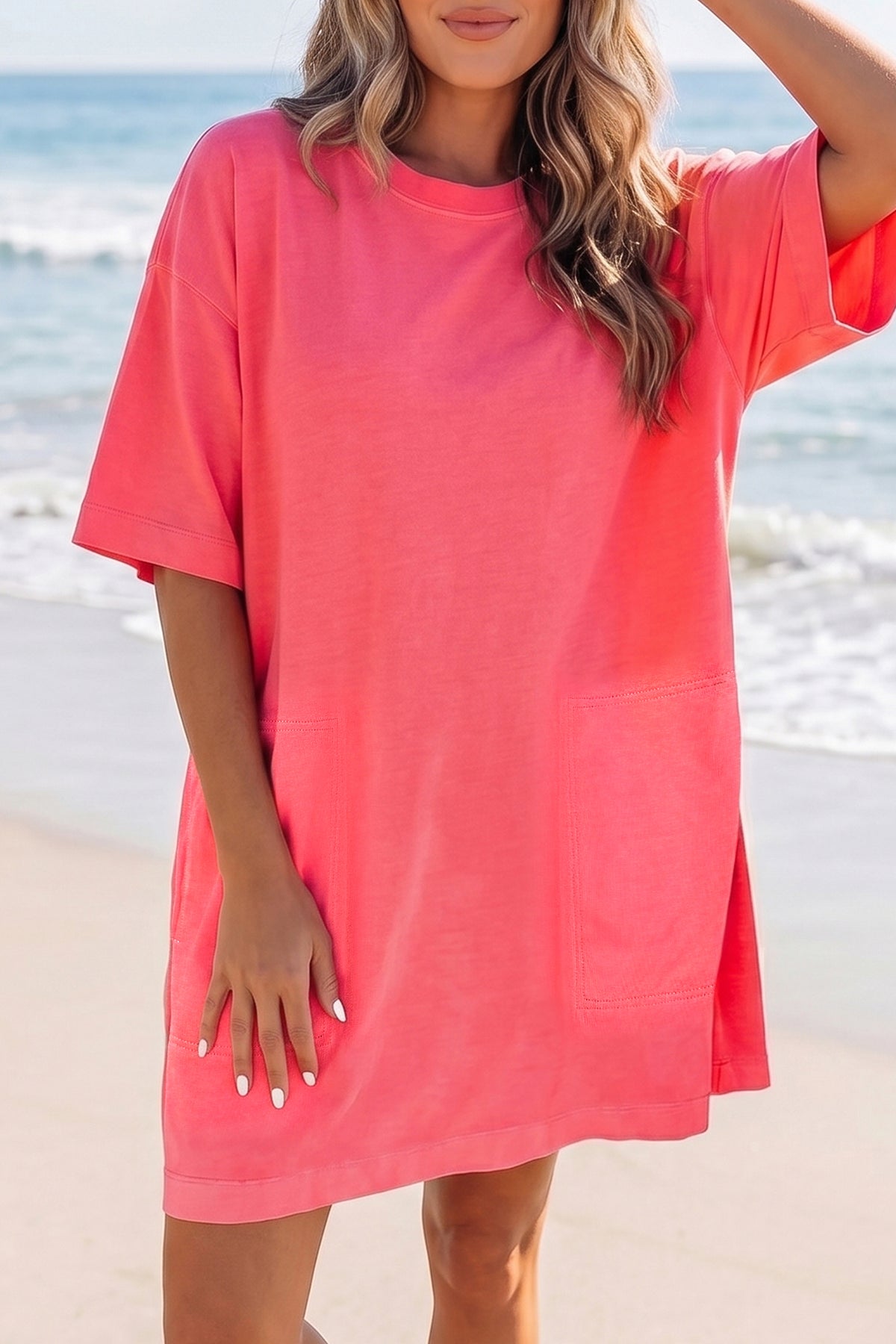 Light Blue Drop Shoulder Loose Casual T-Shirt Mini Dress