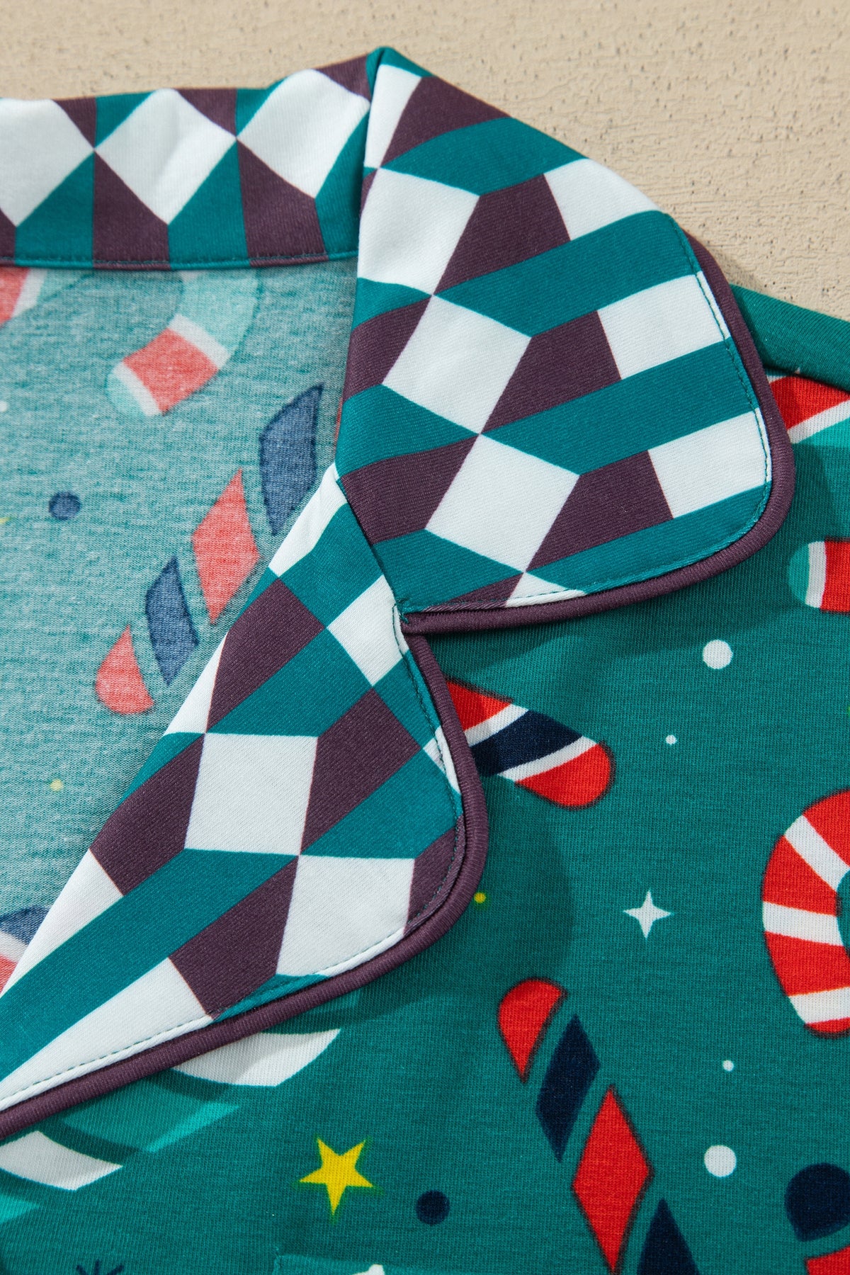 Green Abstract Candy Cane Print Long Sleeve Lounge Set