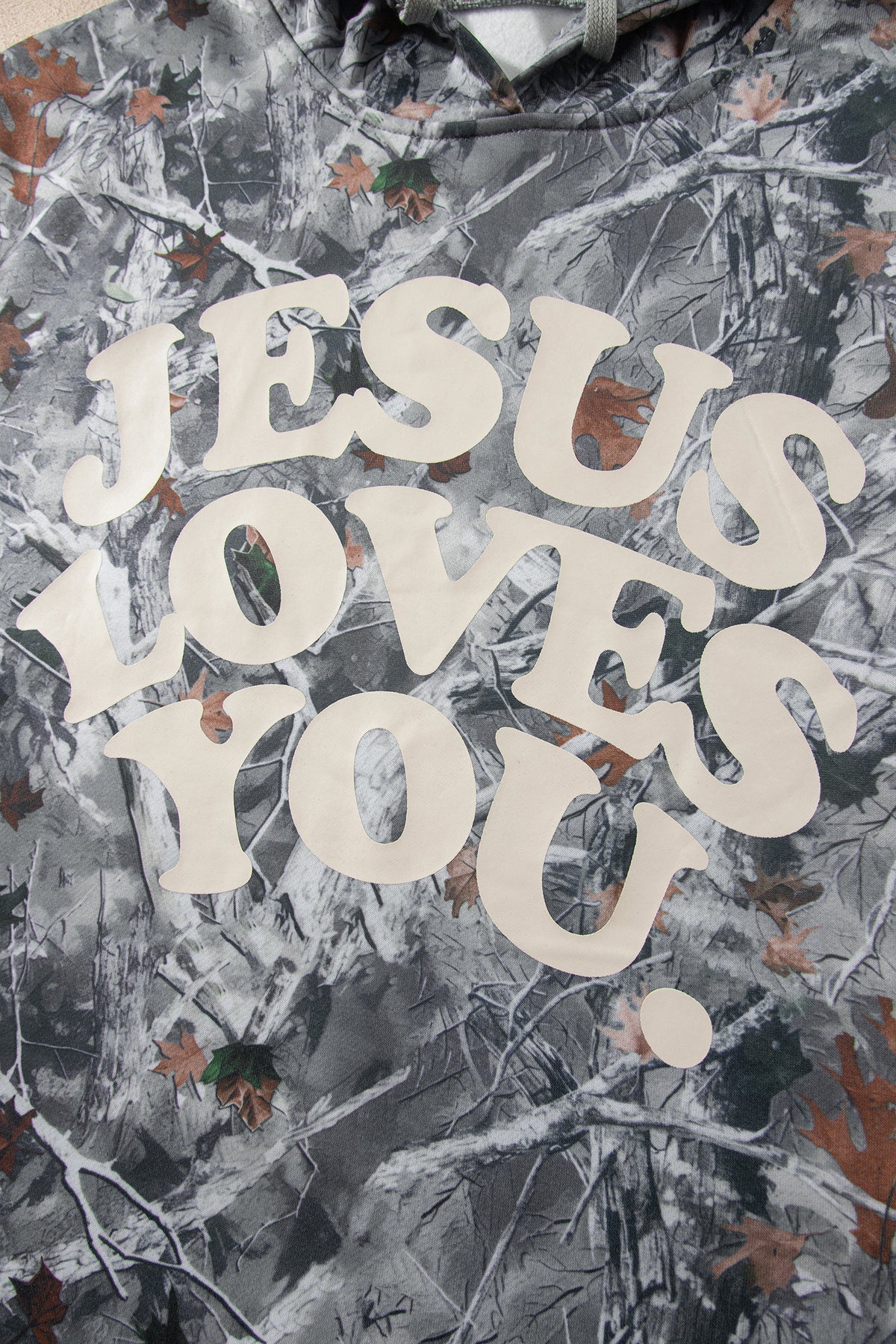 Beige Woodland Camo JESUS LOVES YOU Tunic Hoodie