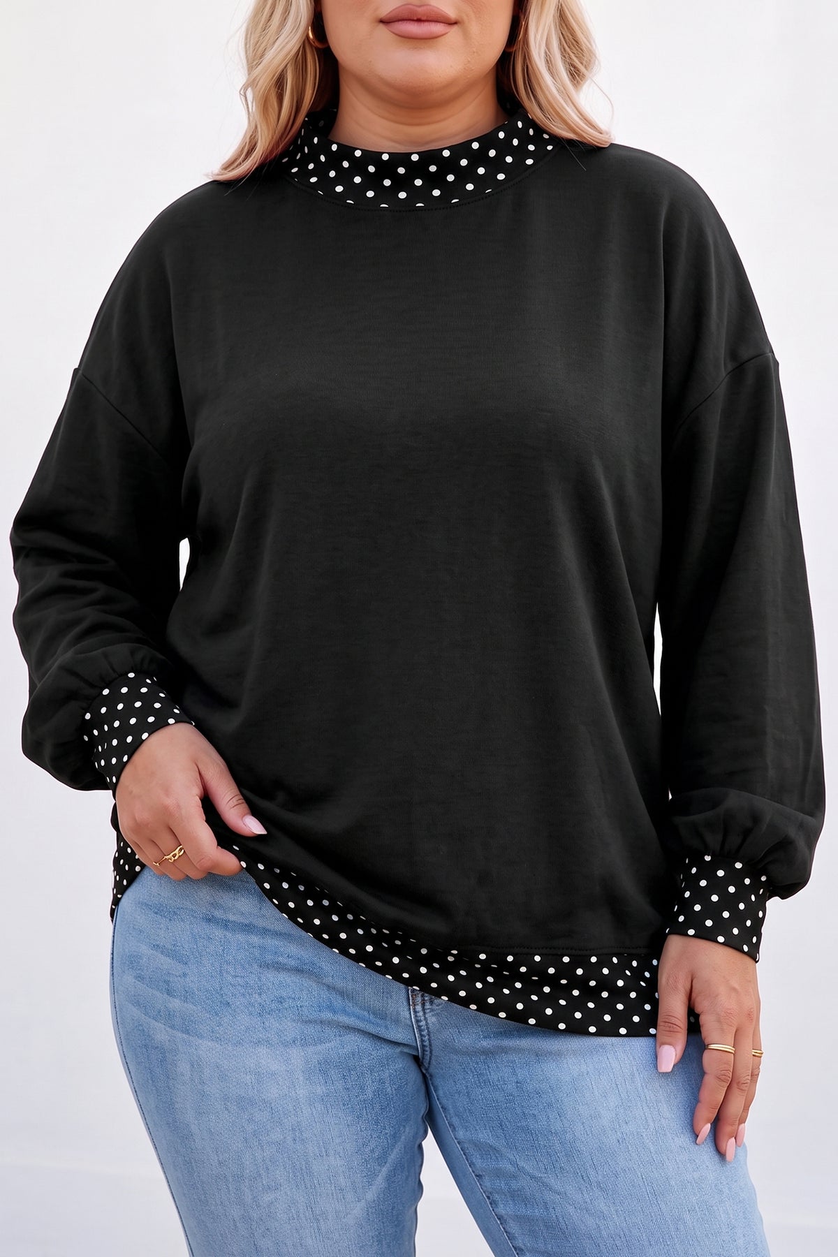 Red Dahlia Polka Dot Trim Plus Size Sweatshirt