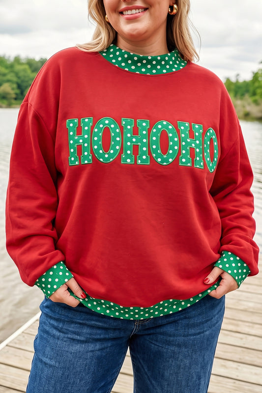 Fiery Red Polka Dot Letter Graphic Plus Size Sweatshirt