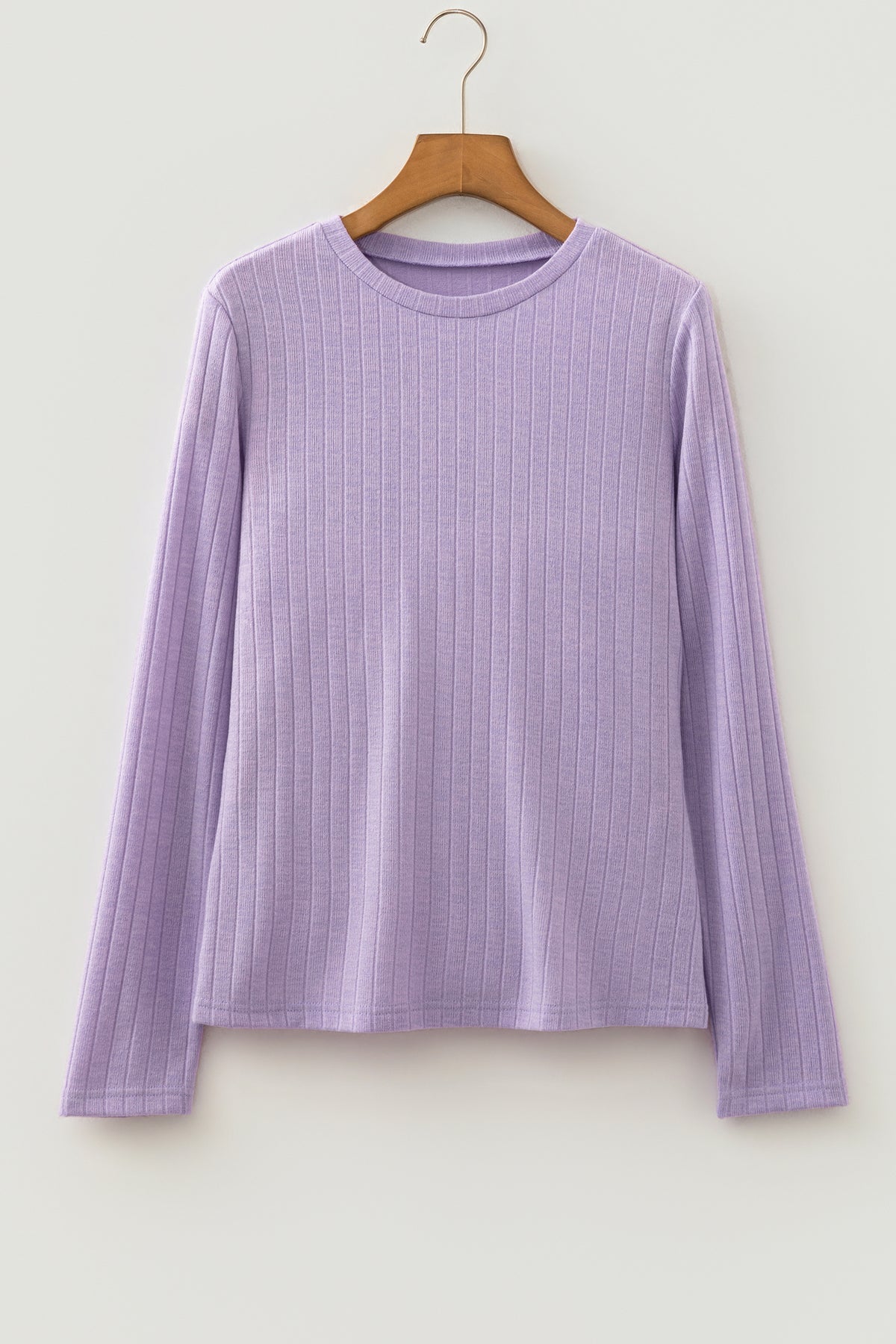 Lavendula Solid Color Ribbed Texture Round Neck Top