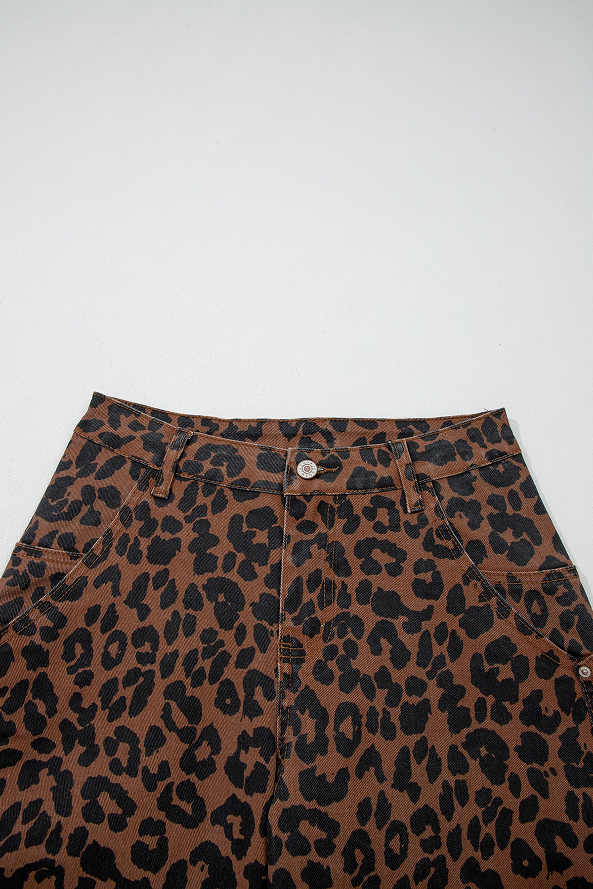 Brown Clear Seam Patchwork Leopard Print Barrel Jeans