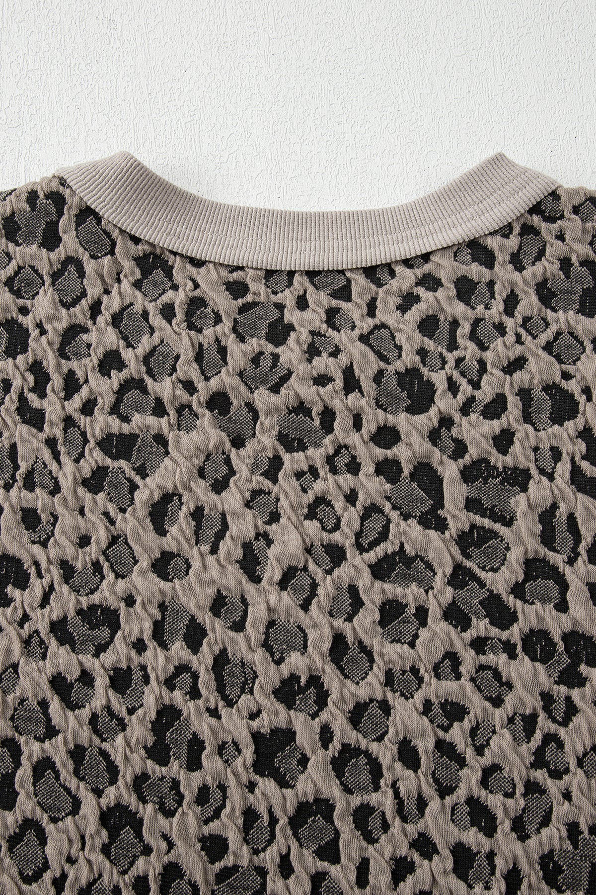 Women's Khaki Jacquard Leopard Half Sleeve Jumper Wide-Leg Pants Set