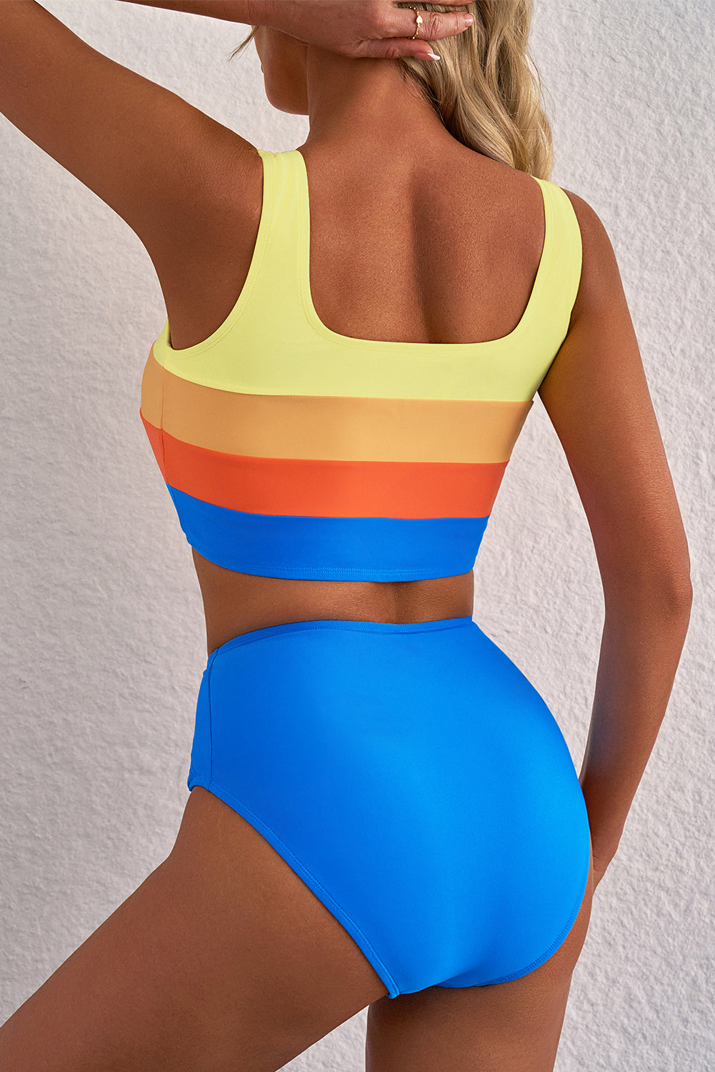 Blue Colorblock High-Waist Bikini