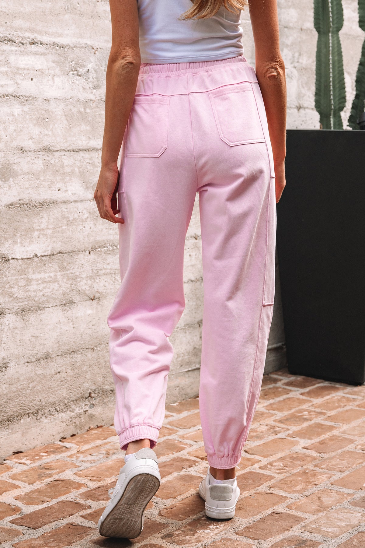 Lilac Drawstring Elastic Waistband Solid Jogger Pants
