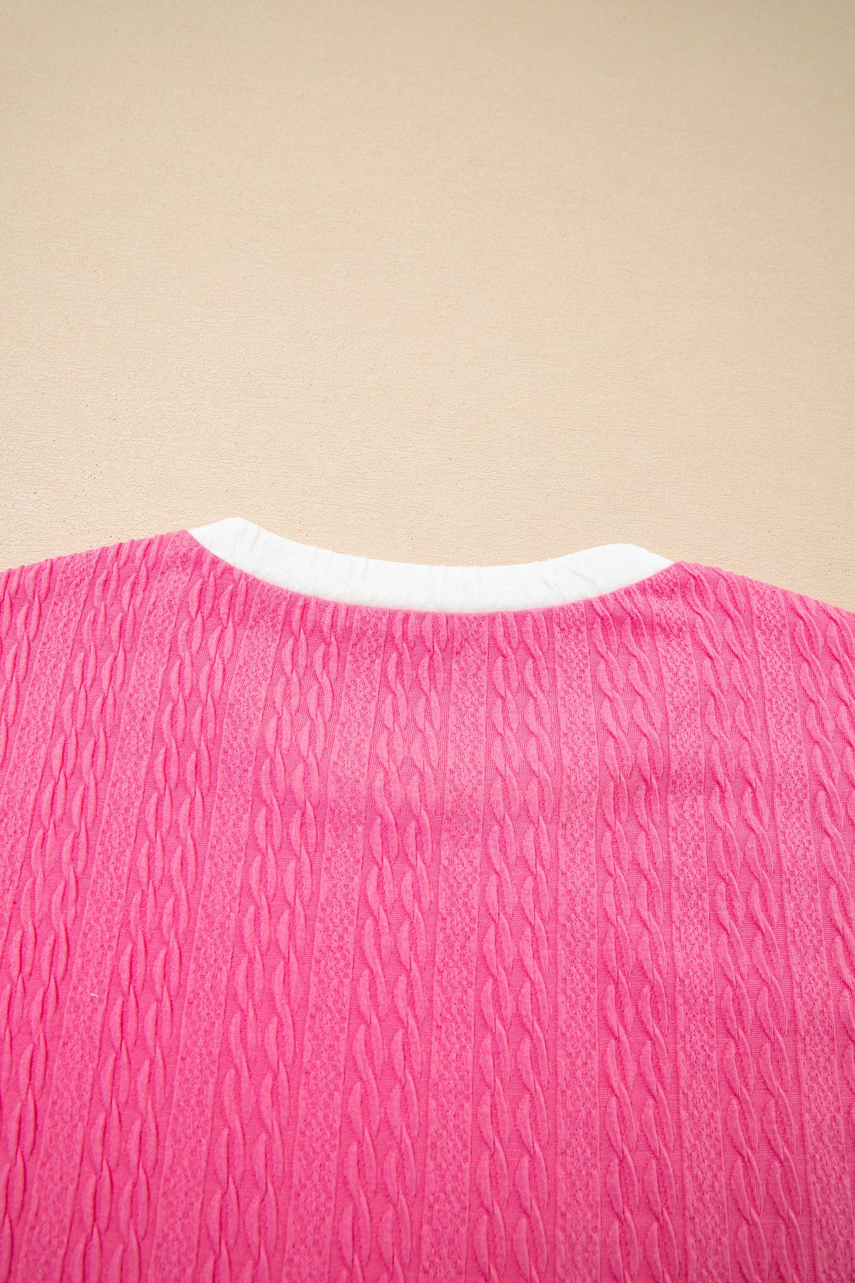 Bright Pink Textured Color Block Trim Loose Tee Drawstring Shorts 2pcs Set
