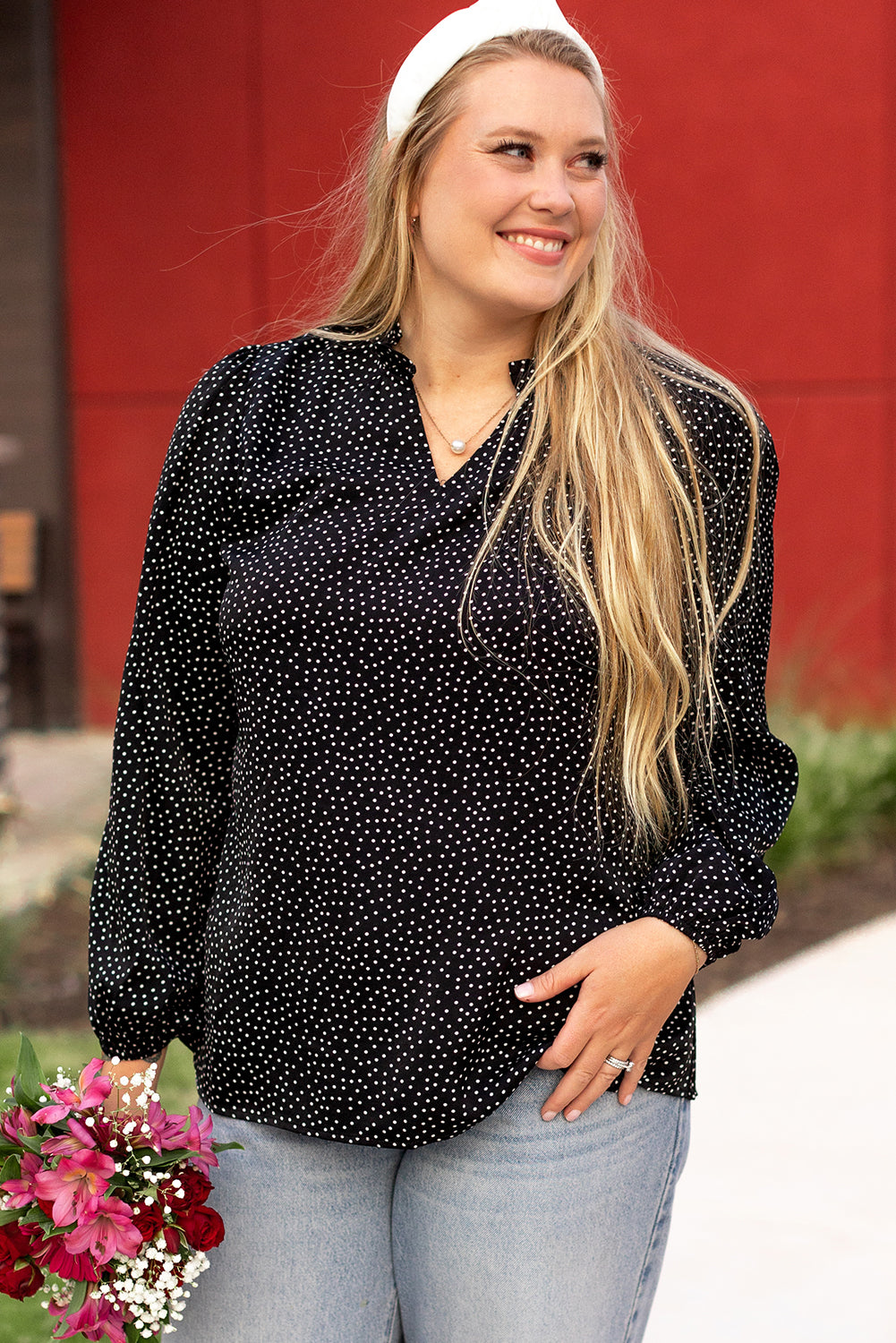 Black Plus Size Leopard Print Notch V-Neck Blouse