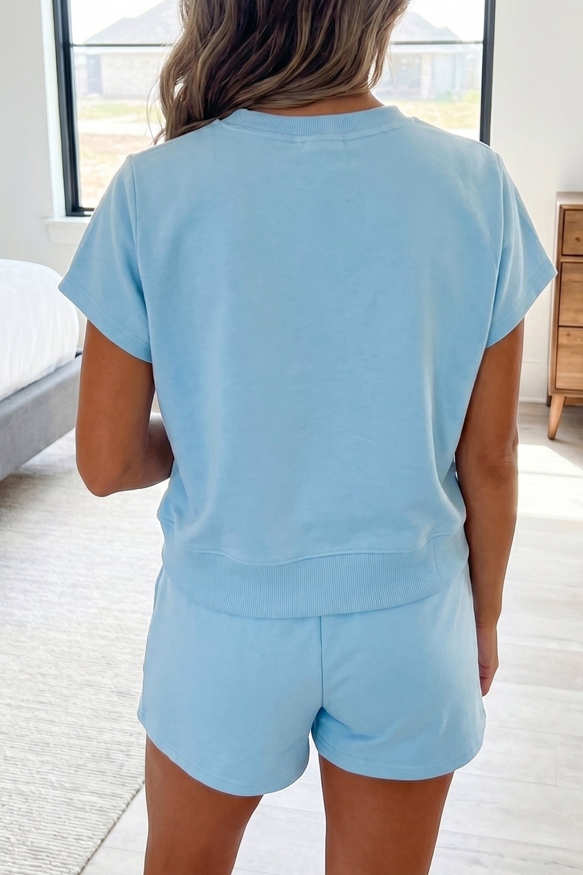 Women's Mist Blue Tee Shorts Two-Piece Outfit Set