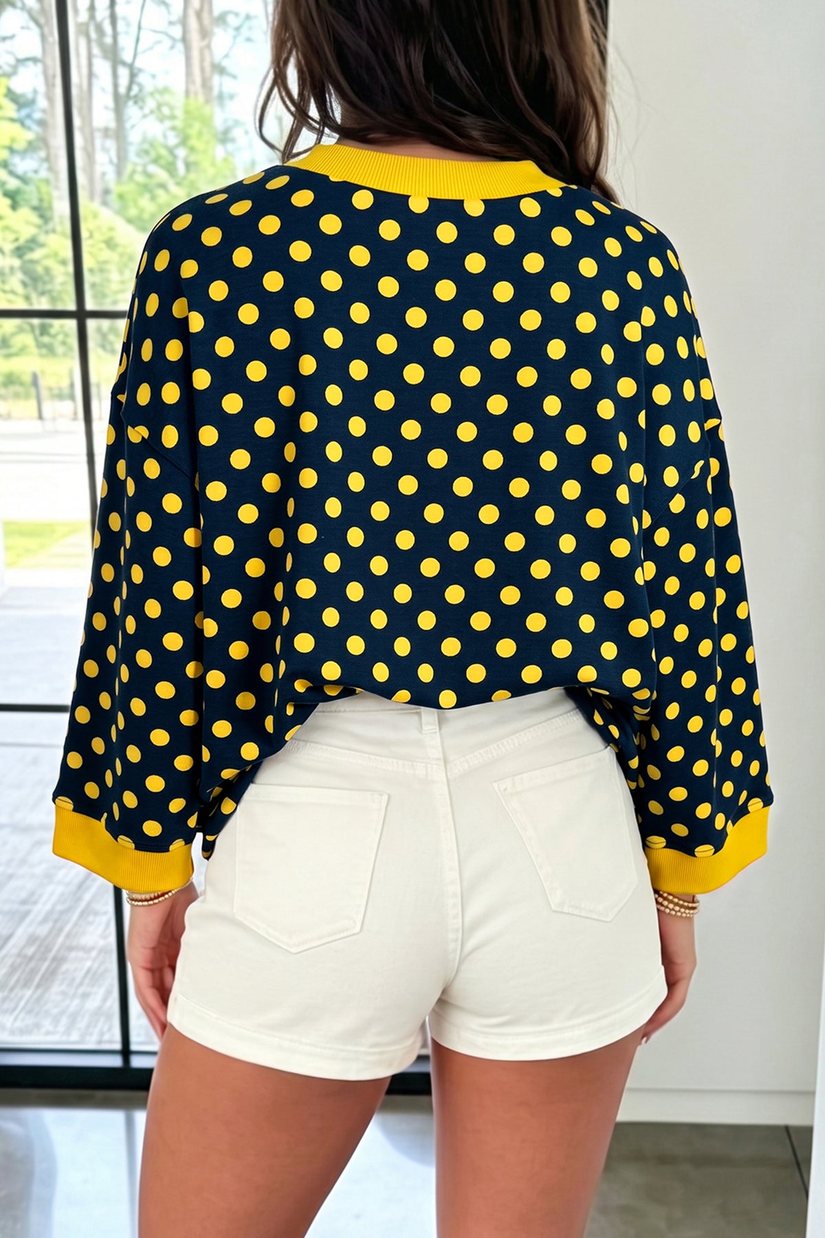 Green Polka Dot Print Round Neck Bracelet Sleeve Top