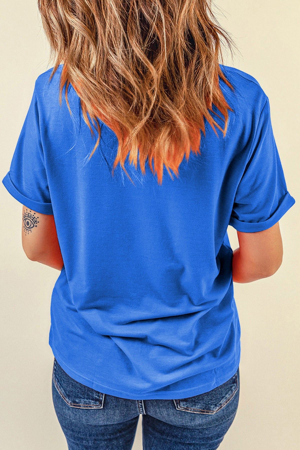 Dark Blue GAME DAY Checkered Print Rugby Graphic T-Shirt