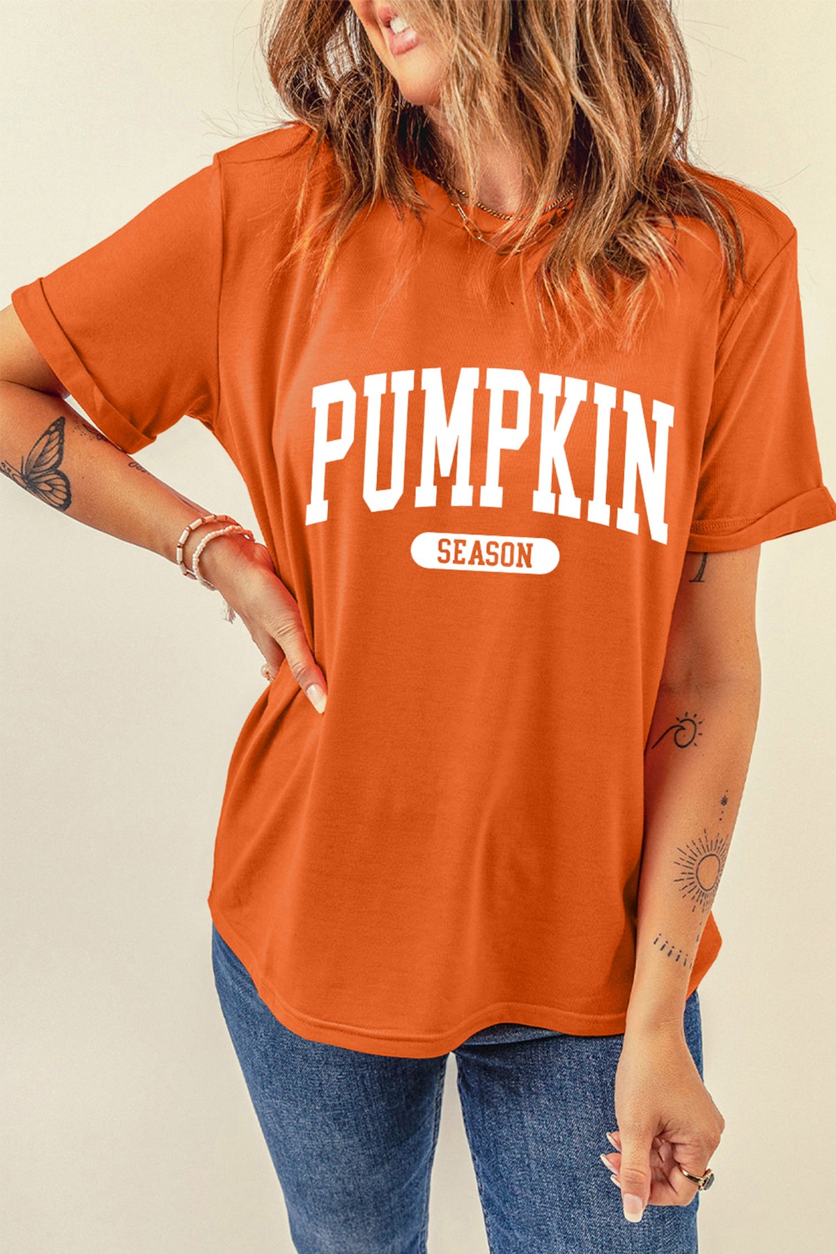 Orange PUMPKIN SEASON Letter Print Relaxed T-Shirt
