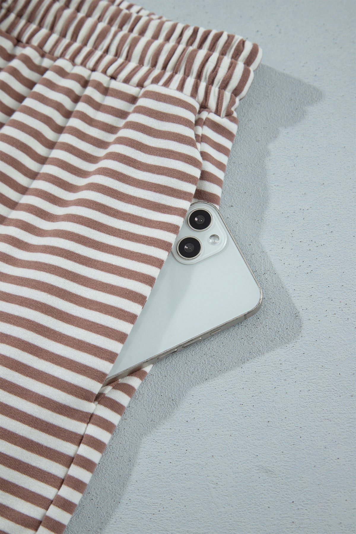 Khaki Stripe Color Block Top and Shorts Set