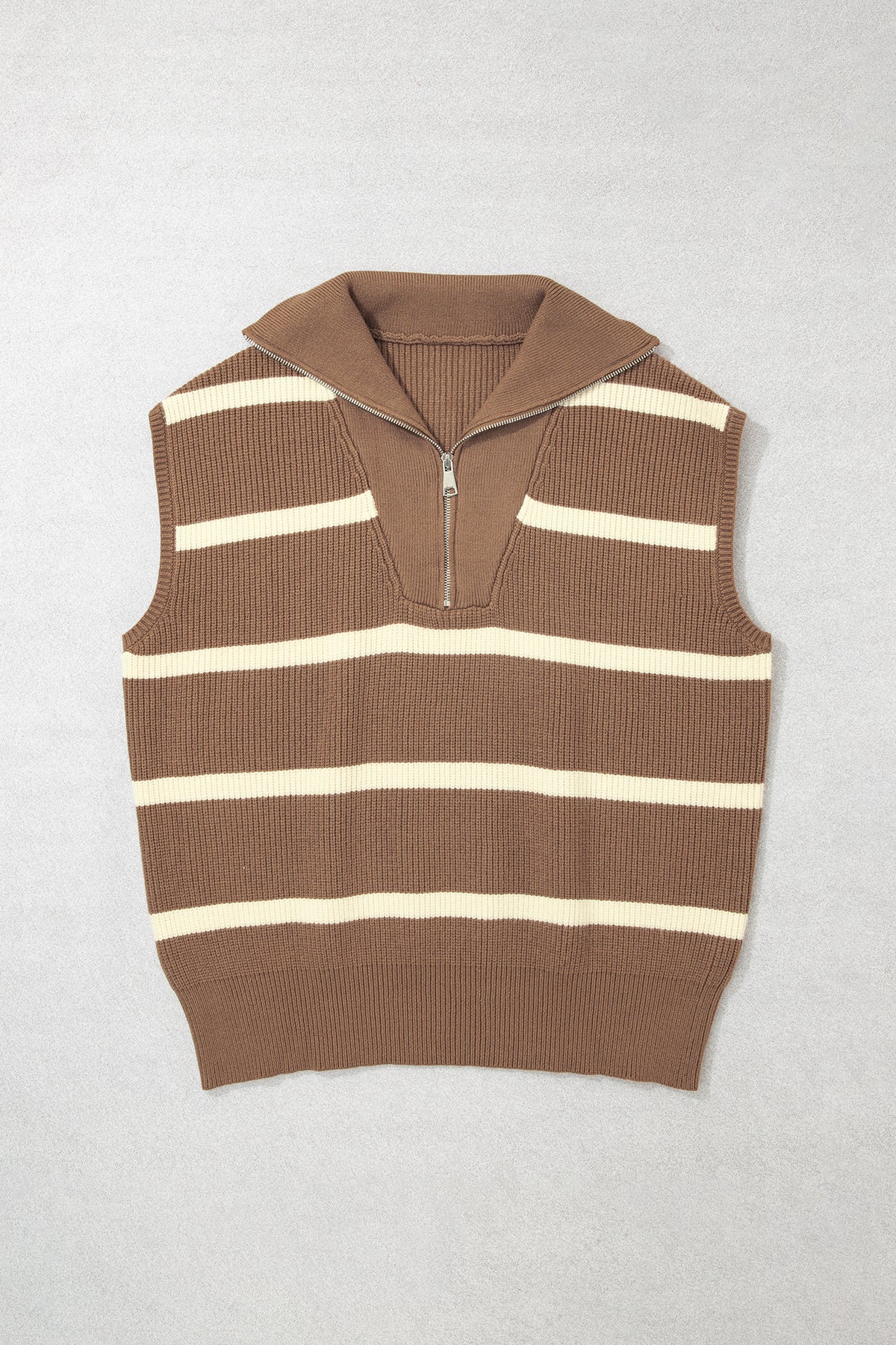 Brown Stripe Striped Colorblock V Neck Tunic Sweater T-shirt