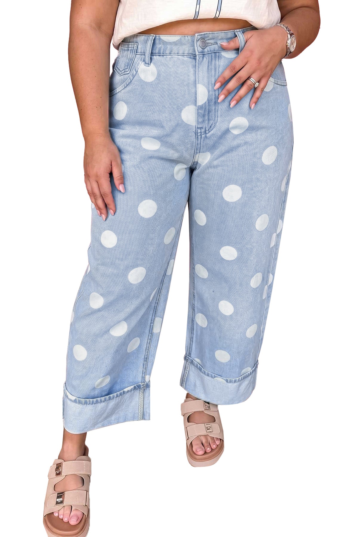 Sky Blue Polka Dot Full-Length Regular-Fit Plus Size Jeans