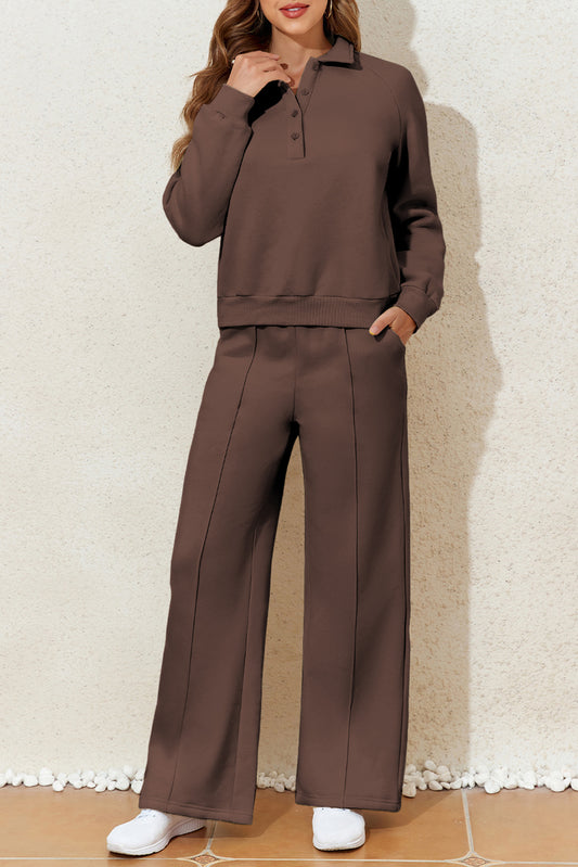 Dark Brown Solid Sweatshirt and High Waist Pants Active Set