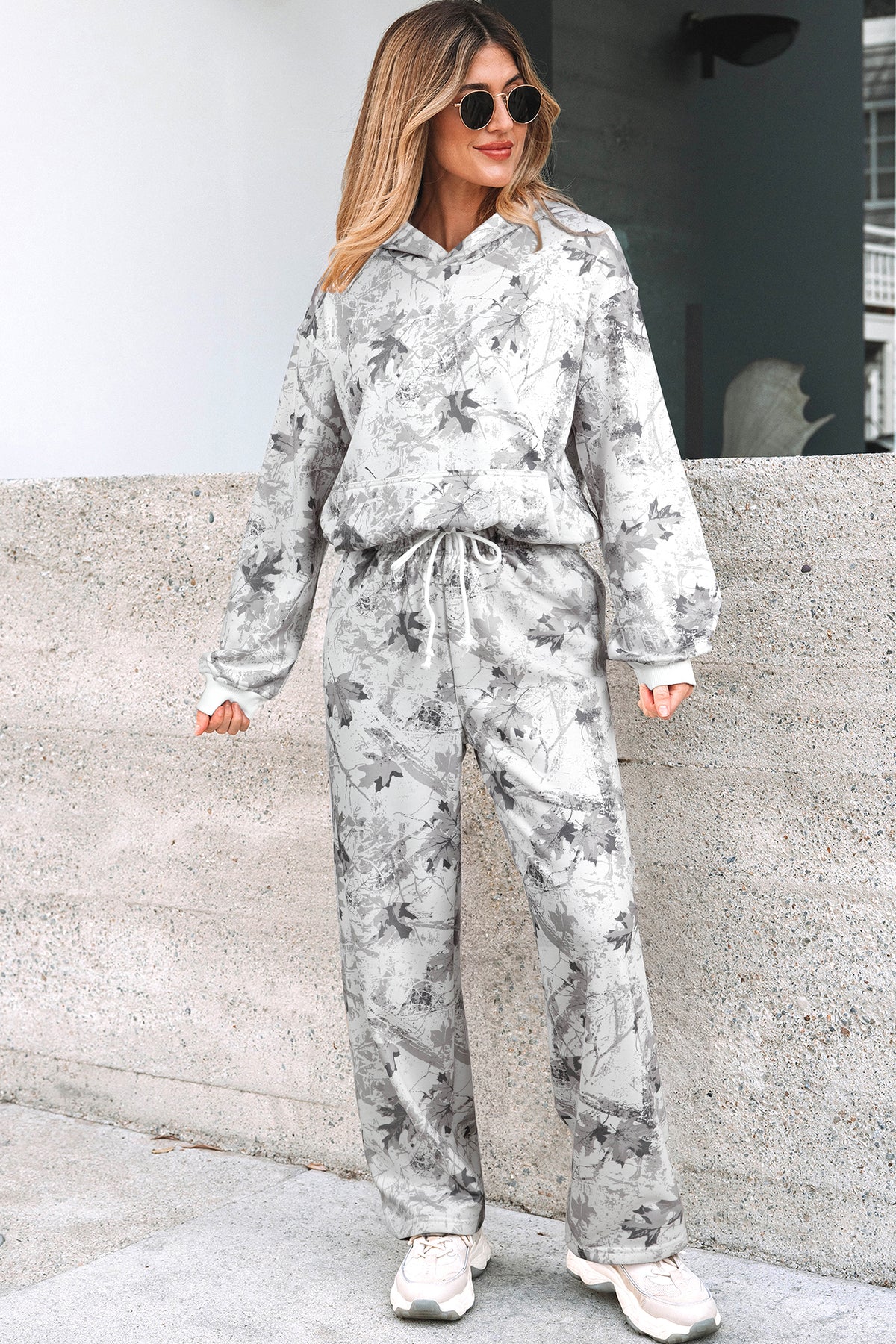 Women's Light Grey Light Woodland Camo Classic Hoodie and Sweatpants Set