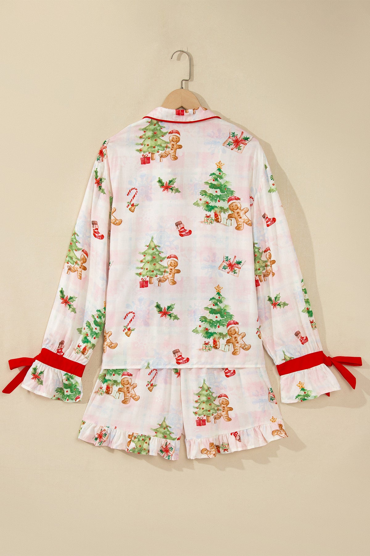 Pink Abstract Christmas Print Long Sleeve Shift Lounge Set
