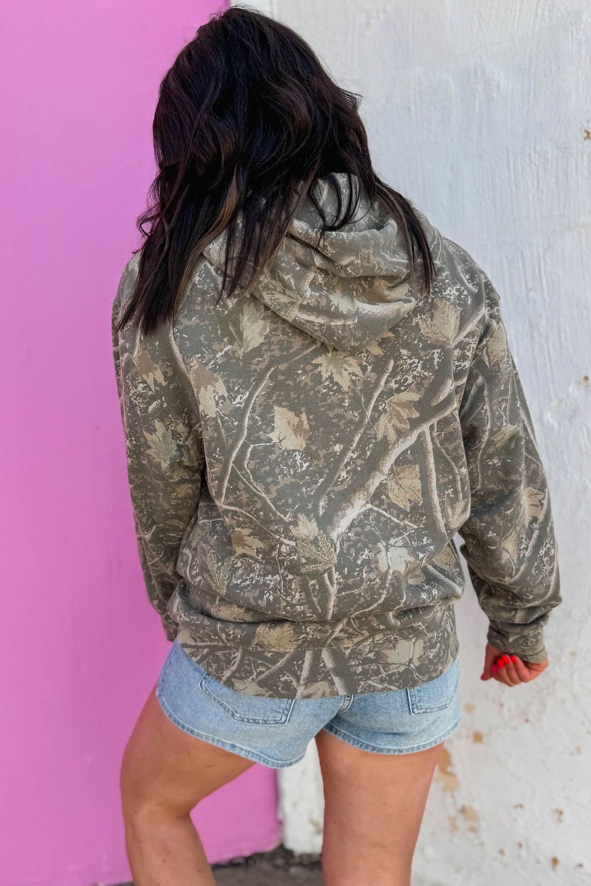 Brown Retro Camouflage Jesus Loves You Print Hoodie