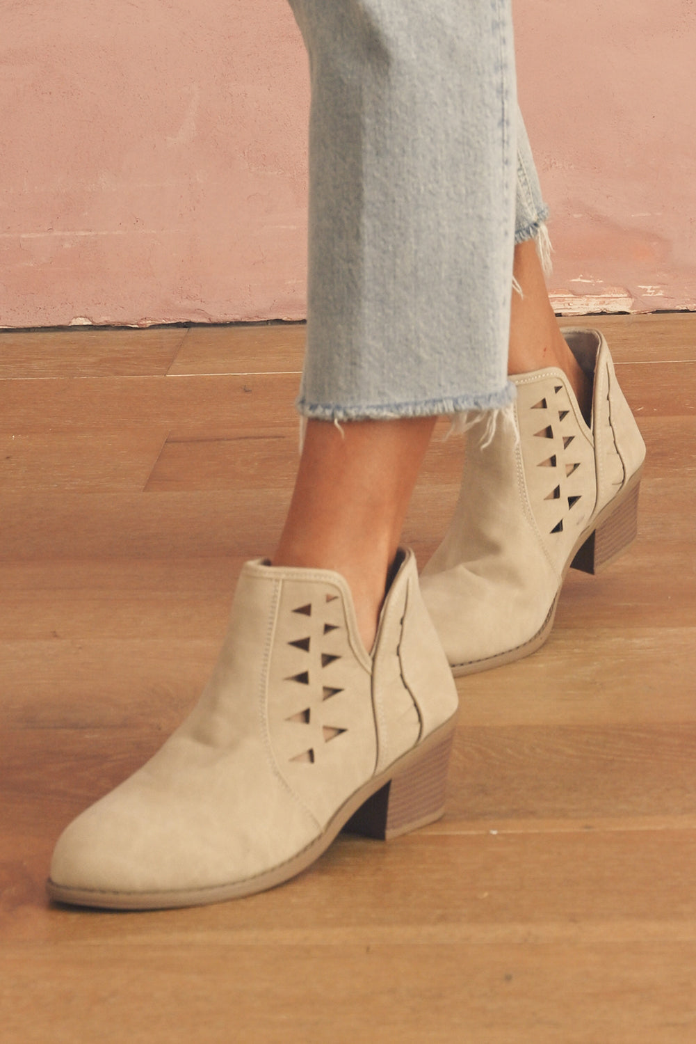 Parchment Cut Out Suede Pointed-Toe Heeled Ankle Boots
