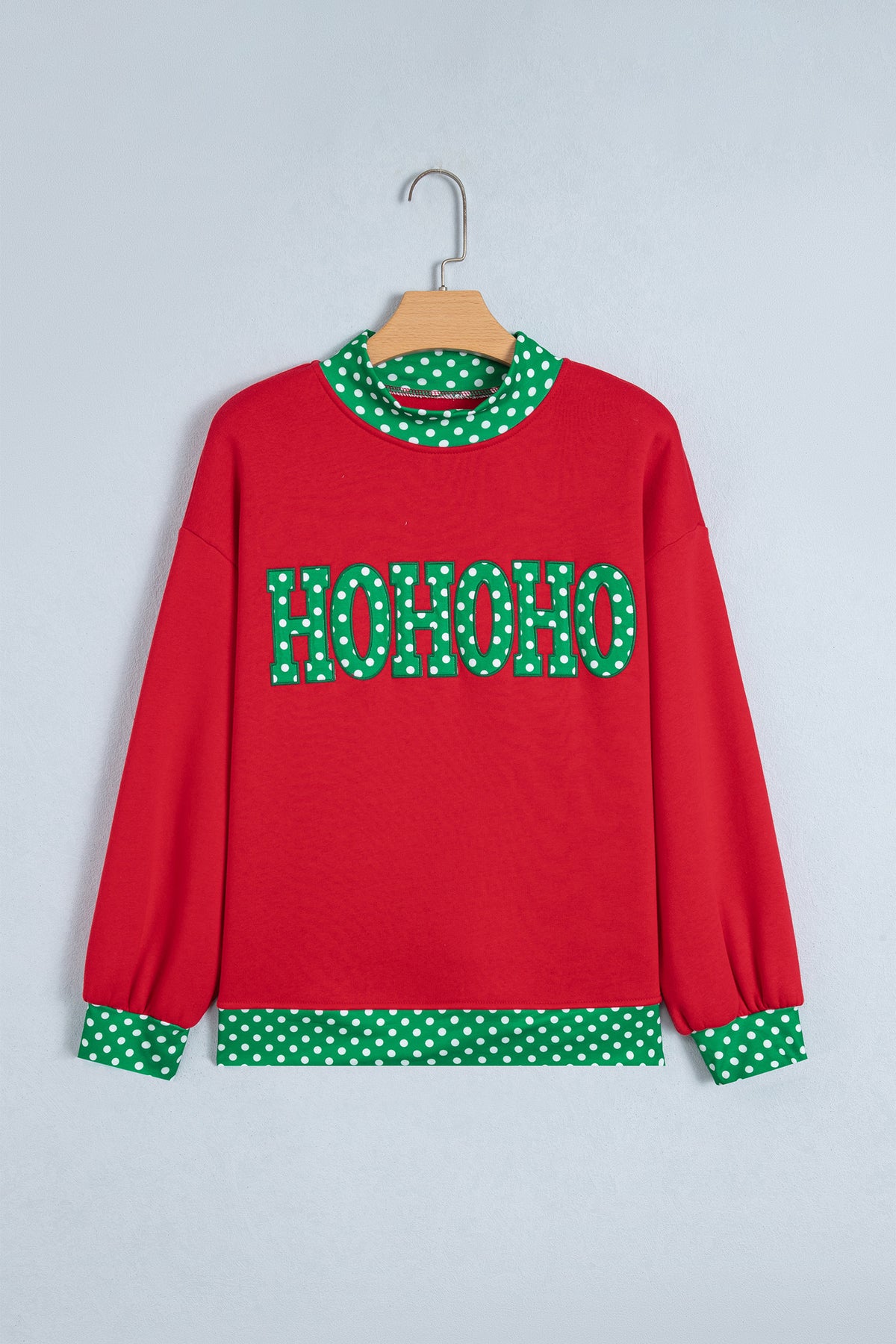 Dirty blue Polka Dot Letter Print Mock Neck Sweatshirt