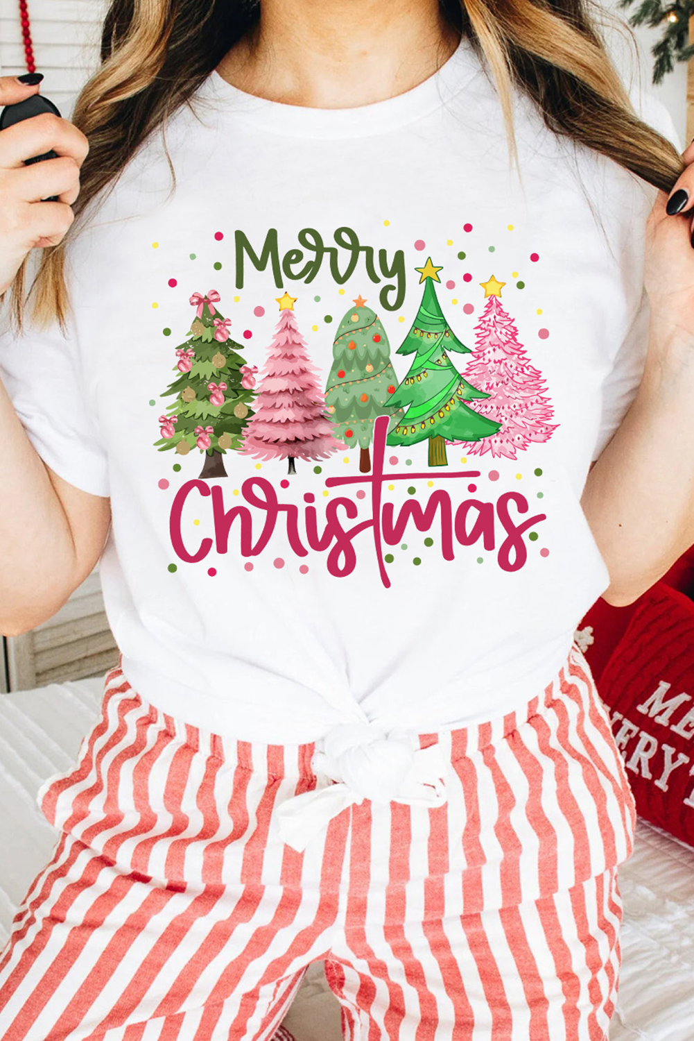 White Merry Christmas Holiday Vibe Graphic Crewneck T-Shirt