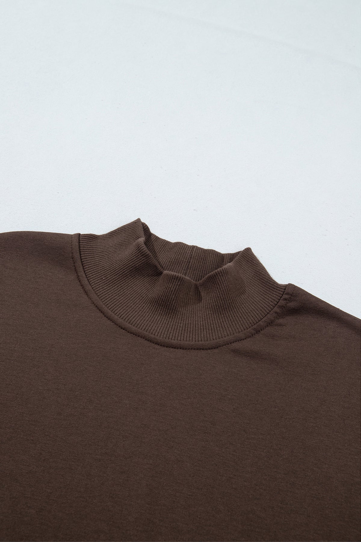 Coffee Solid Color High Neck Lace Splicing Hem Sweatshirt