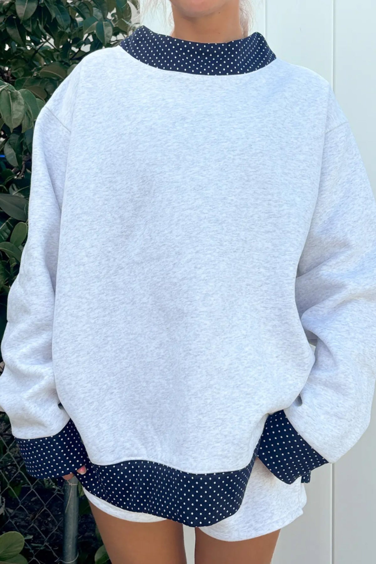 Gray Polka Dot JESUS Contrast Trim Sweatshirt