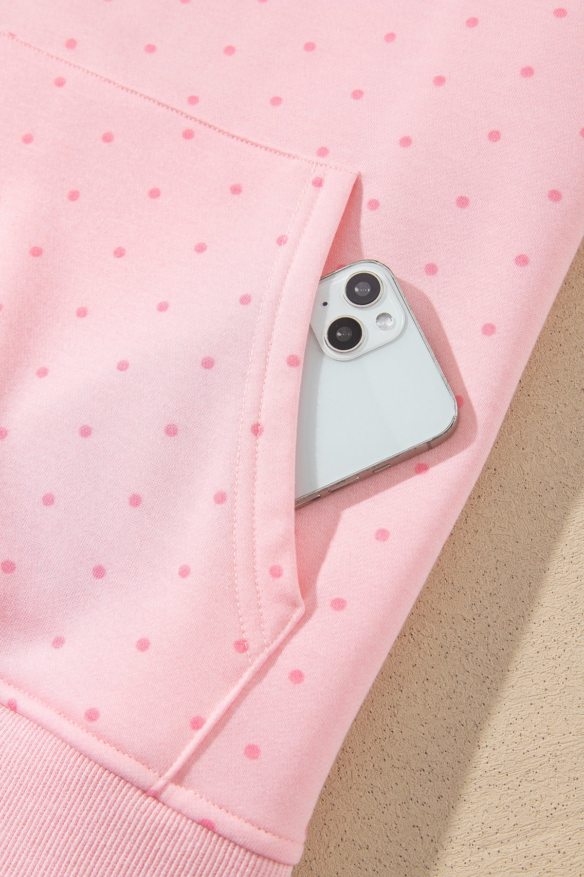 Pink Polka Dot Printed Oversized Hoodie Casual Shorts Set