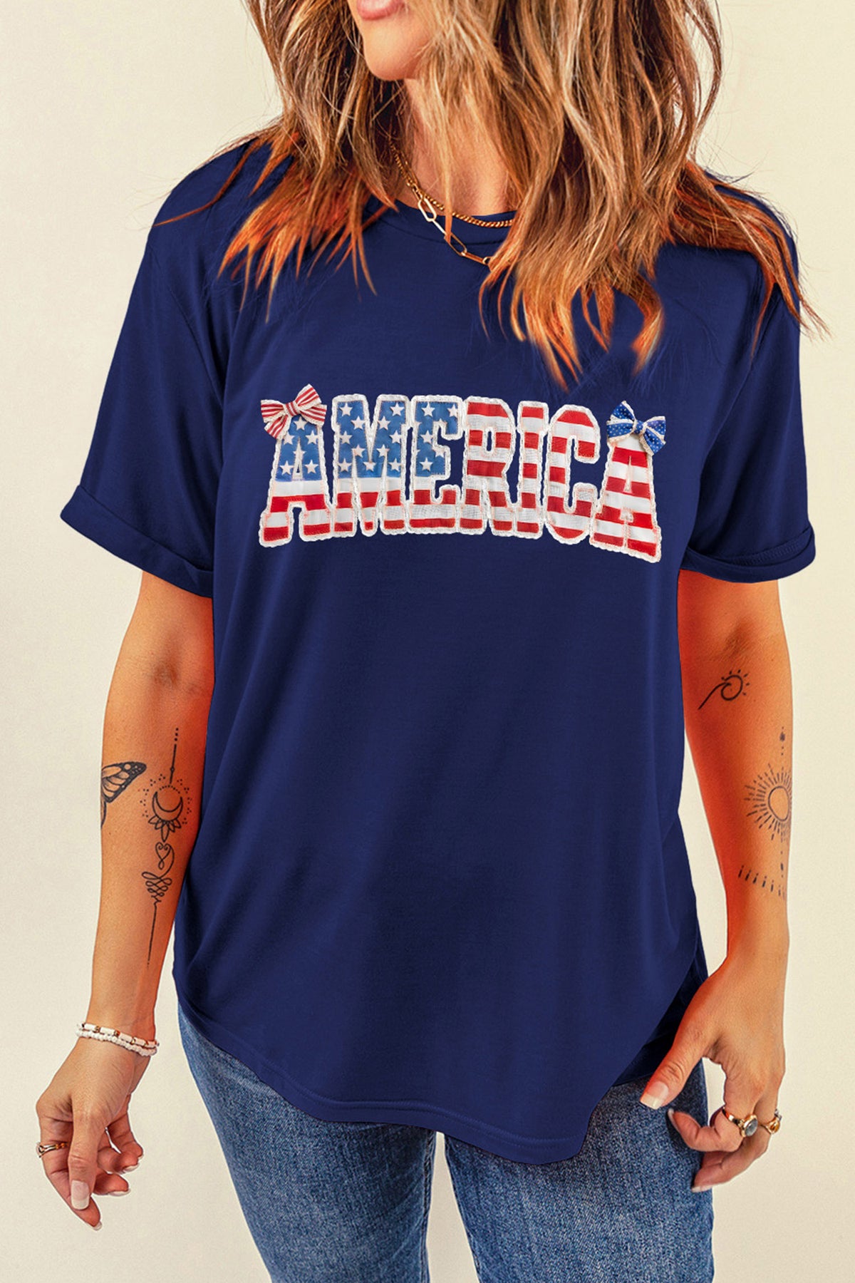 Blue Coquette AMERICA Printed Relaxed T-Shirt