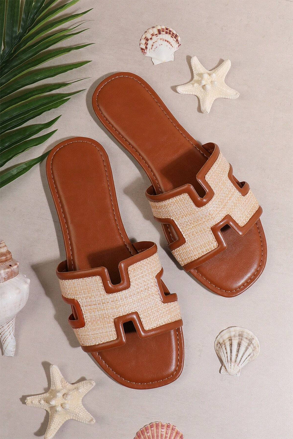 White Faux Raffia Hollowed Open-Toe Sandals