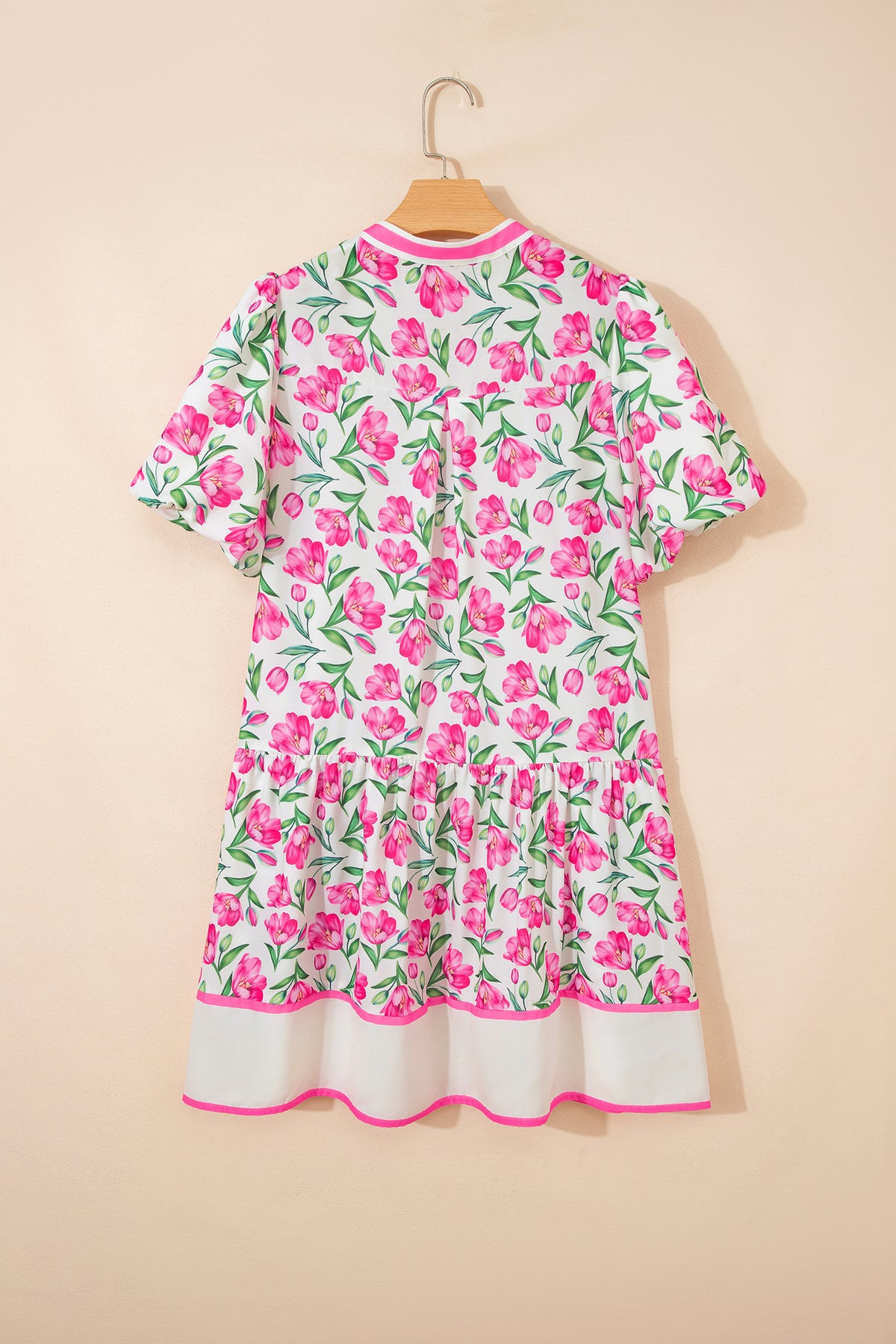 Multicolour Floral Print Striped Color Block Trim Short Dress
