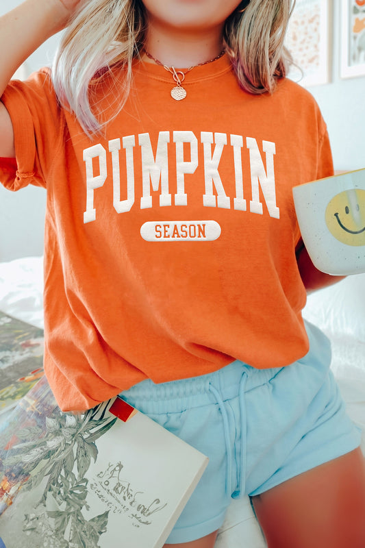 Orange PUMPKIN SEASON Letter Print Relaxed T-Shirt