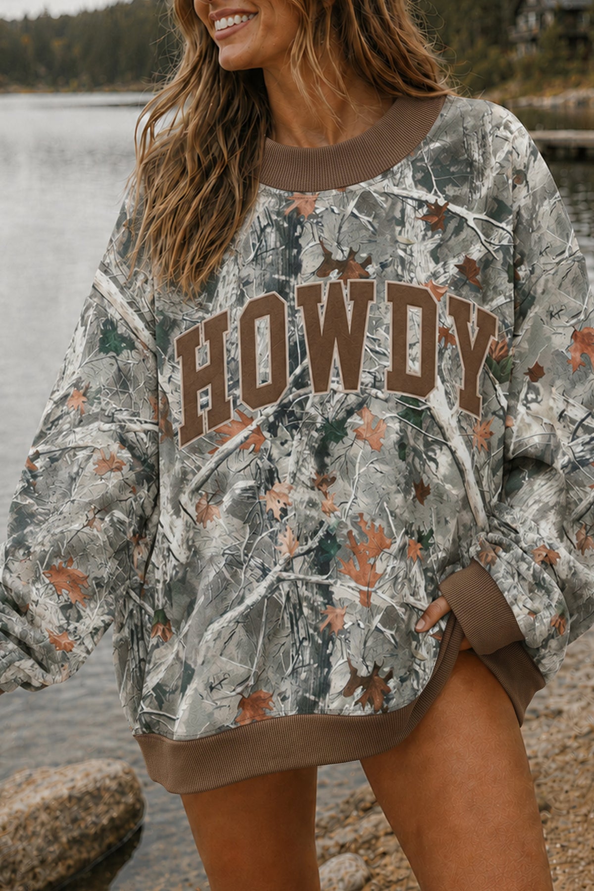Beige Western Mallard Letter Print Sweatshirt
