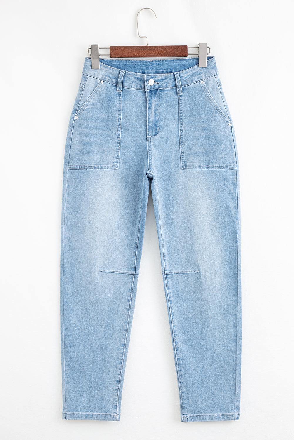 Beau Blue High Rise Barrel Relaxed Patch Pocket Jeans