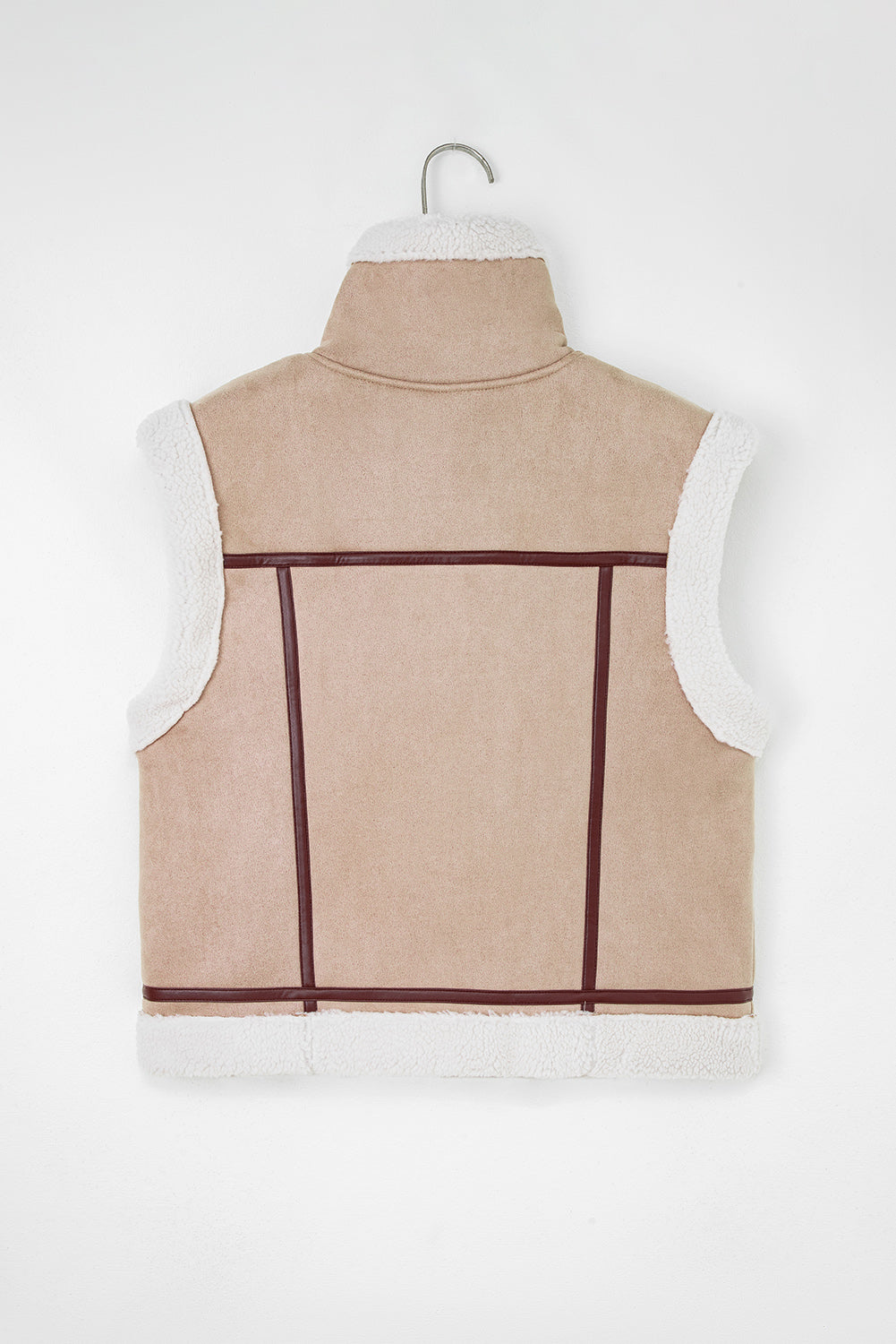 Dark Khaki Sherpa Lined Faux Suede Lapel Collar Vest