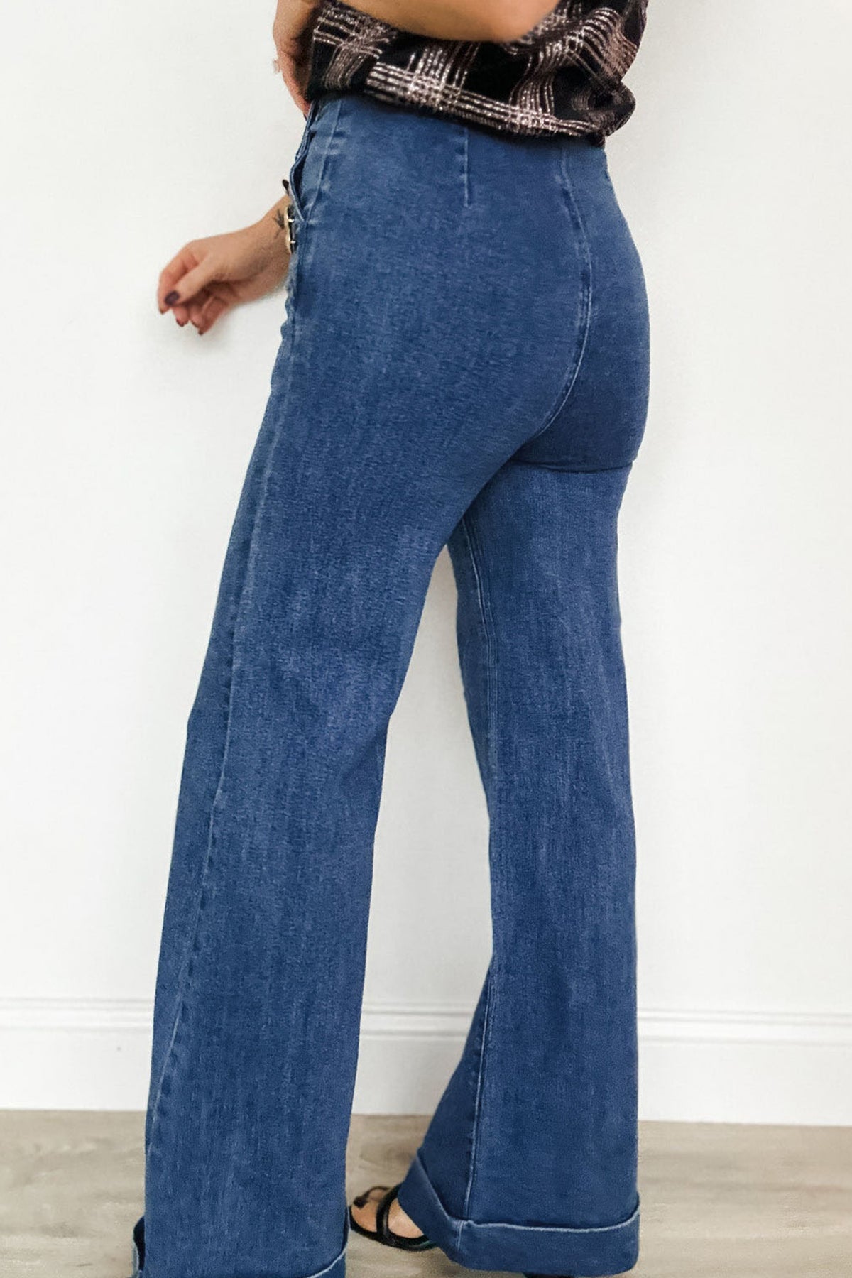 Ashleigh Blue Golden Button Rolled Edge Flare Leg Jeans